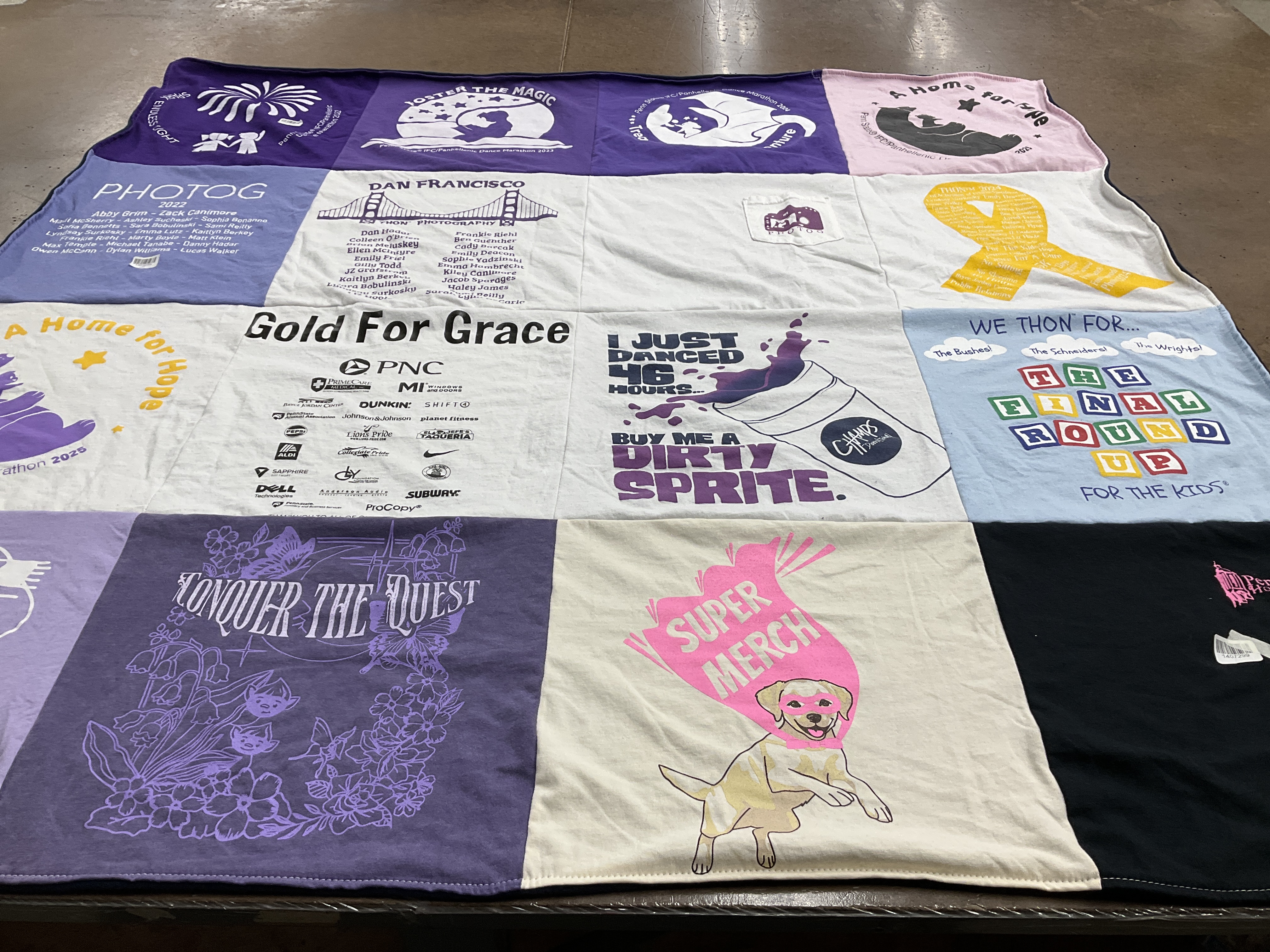 T-shirt quilt with photography, community support themes by Lyndsay from PA