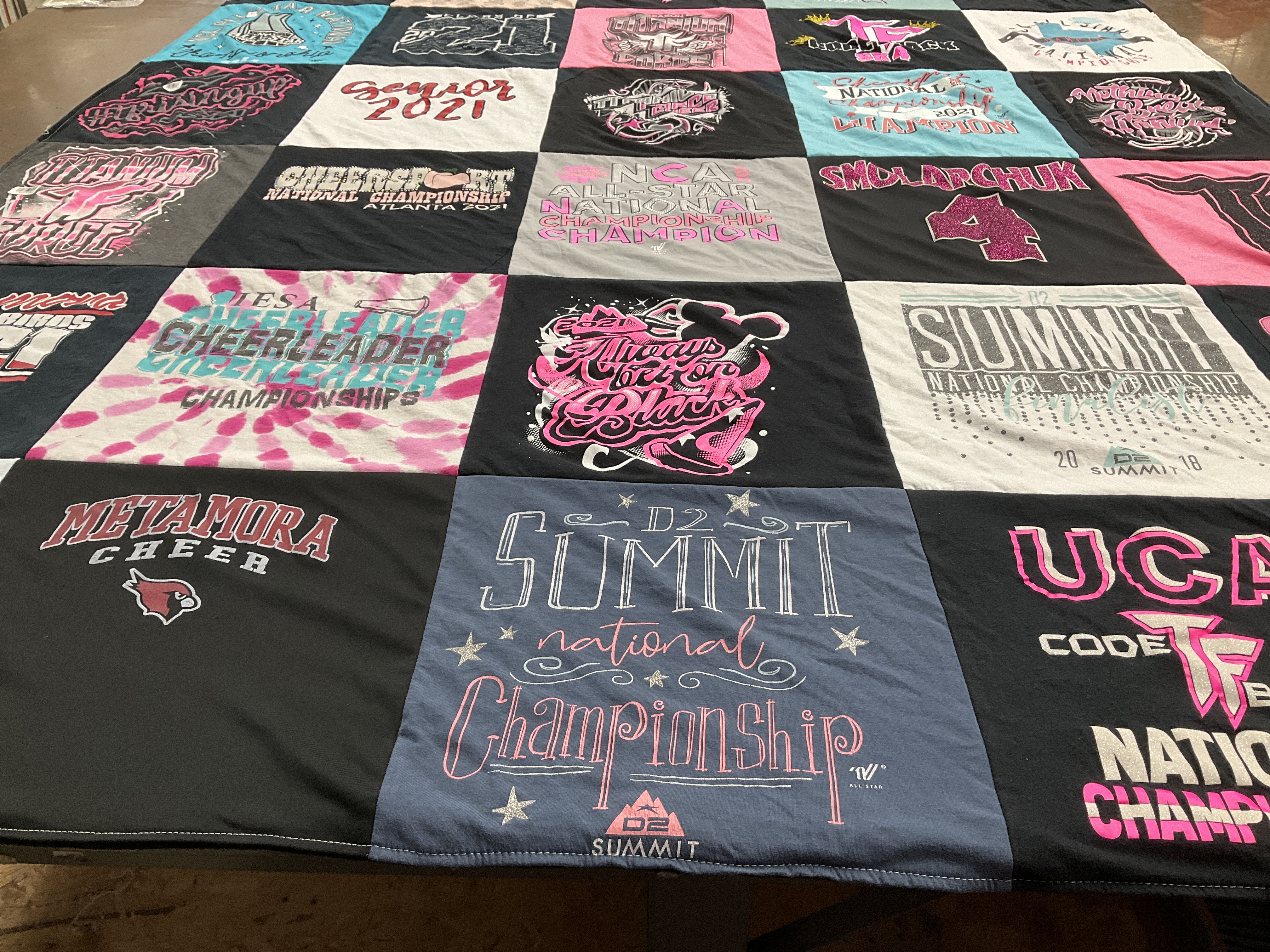 T-shirt quilt featuring summit cheerleading by Rebecca from IL