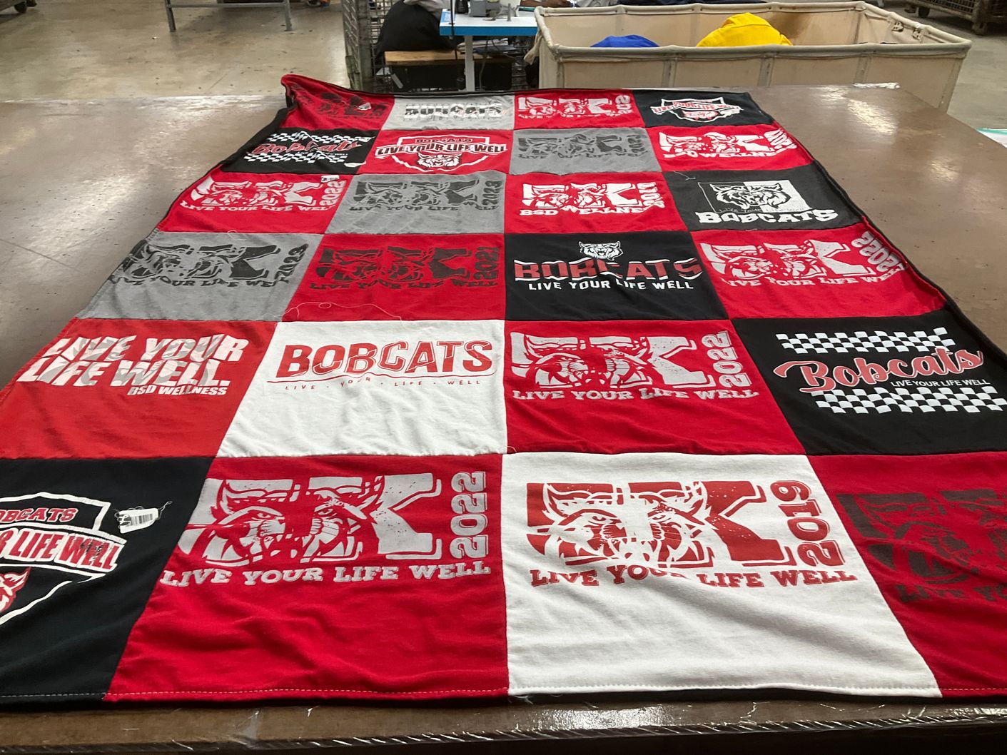 T-shirt quilt with sports, school spirit themes by Alysha from SD