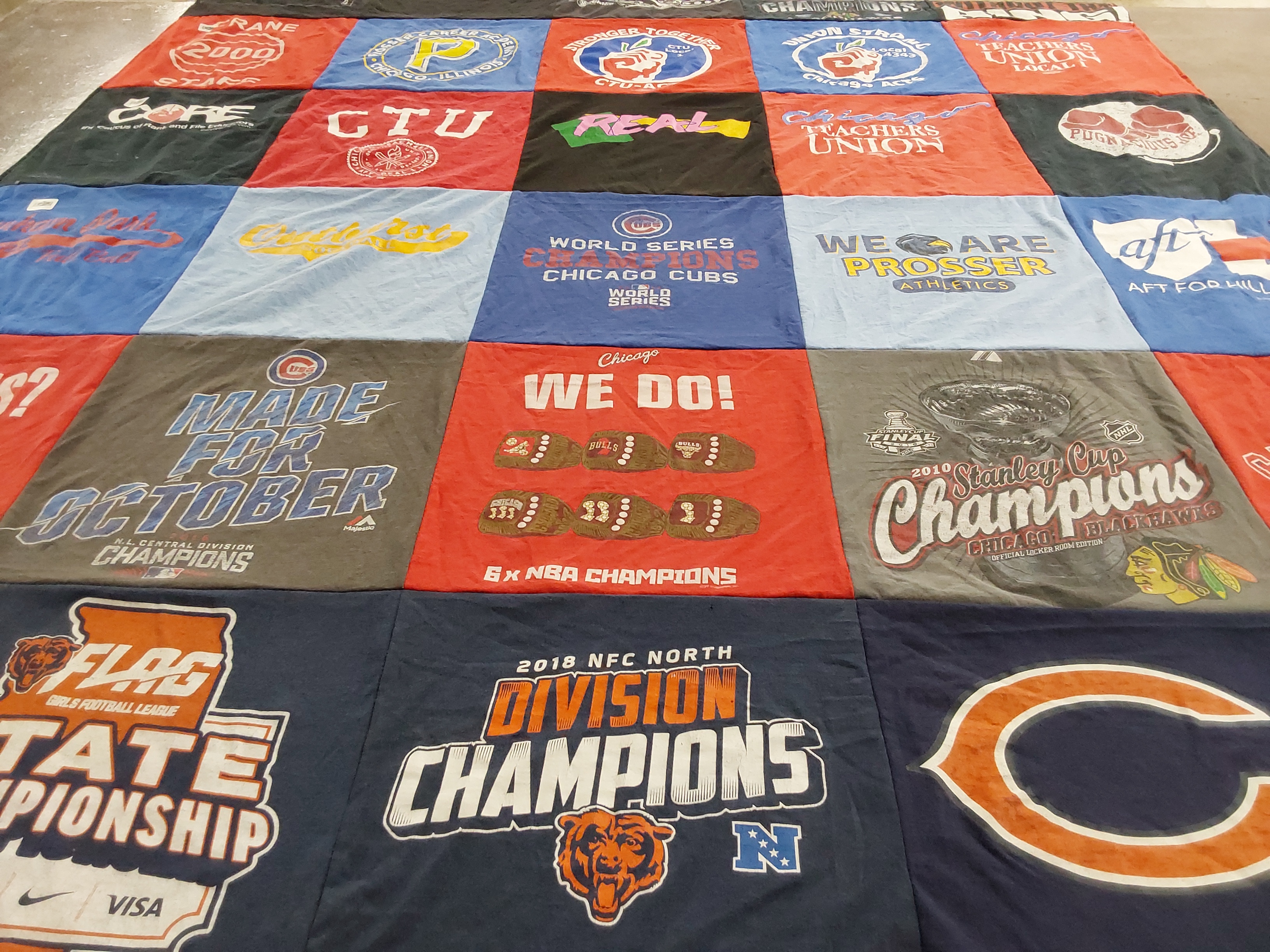 T-shirt quilt featuring chicago cubs, chicago blackhawks by Joseph from IL