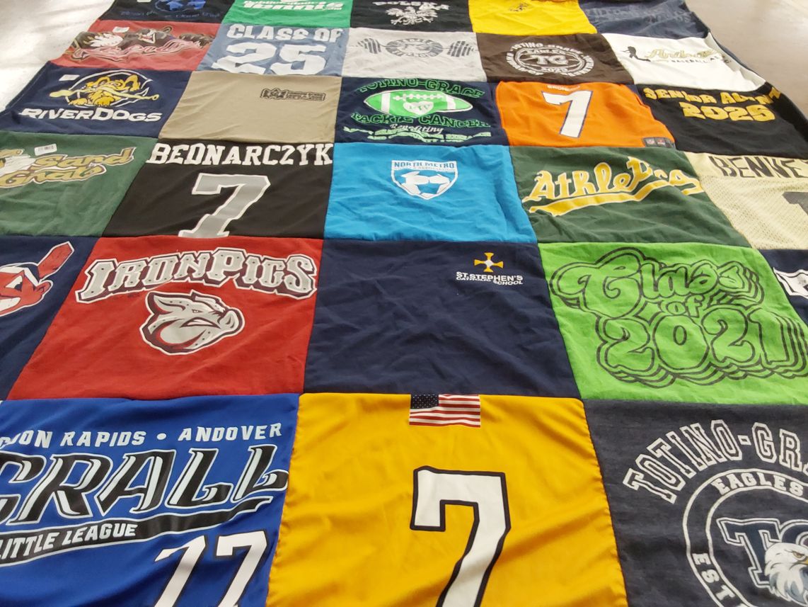 T-shirt quilt featuring ironpigs, riverdogs by Kari from MN
