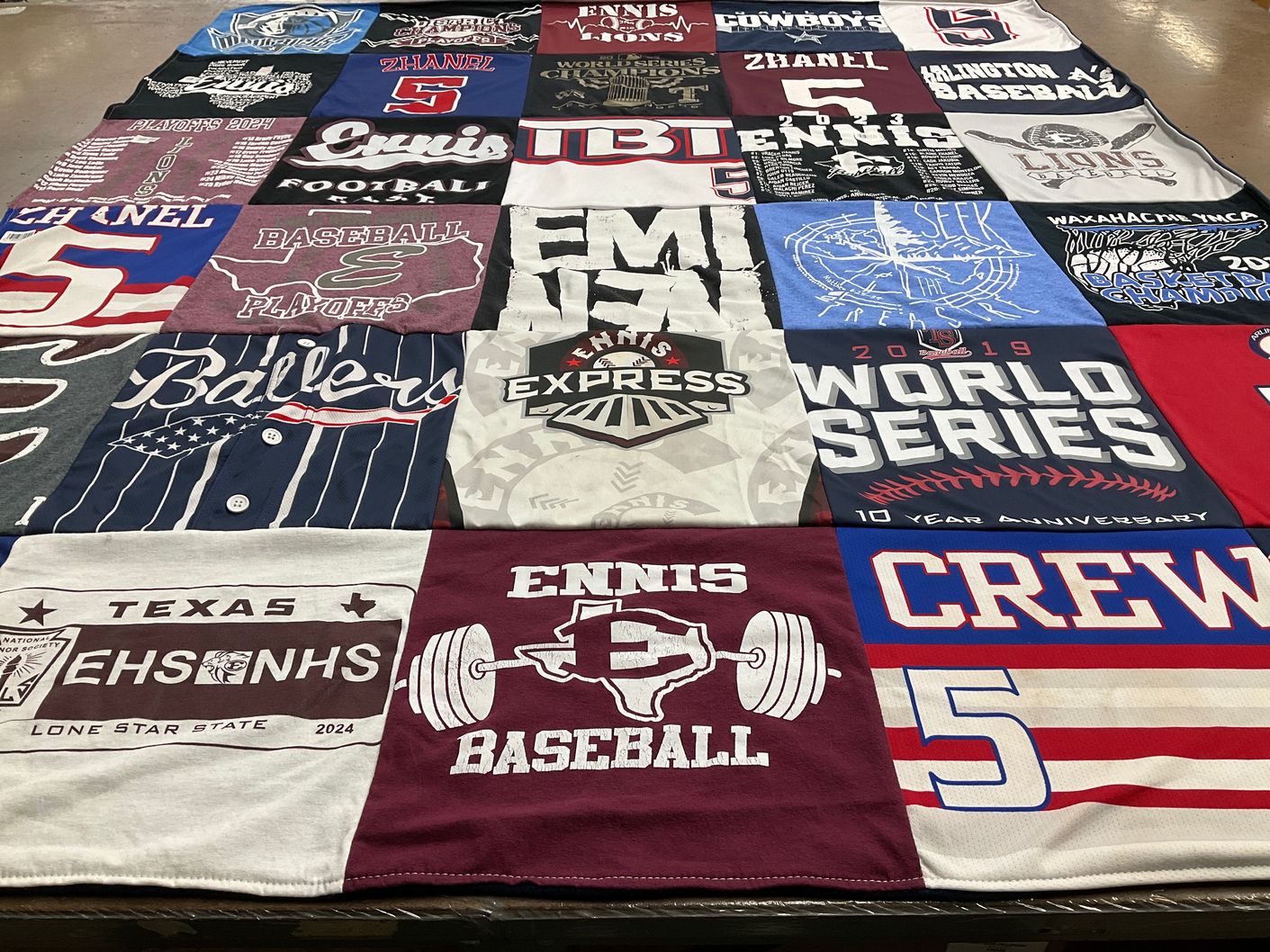 T-shirt quilt featuring ennis high school baseball, ennis high school football by Kristine from TX