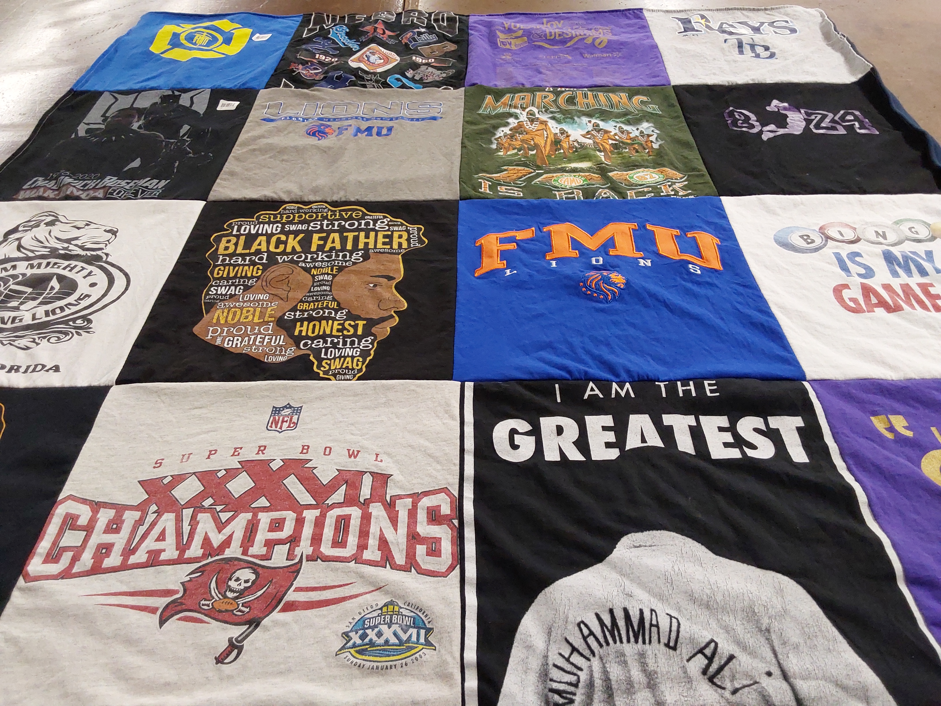 T-shirt quilt featuring tampa bay buccaneers by Eirleene from FL