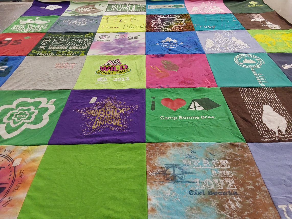 T-shirt quilt with scouting, camping themes by Kristen from MA