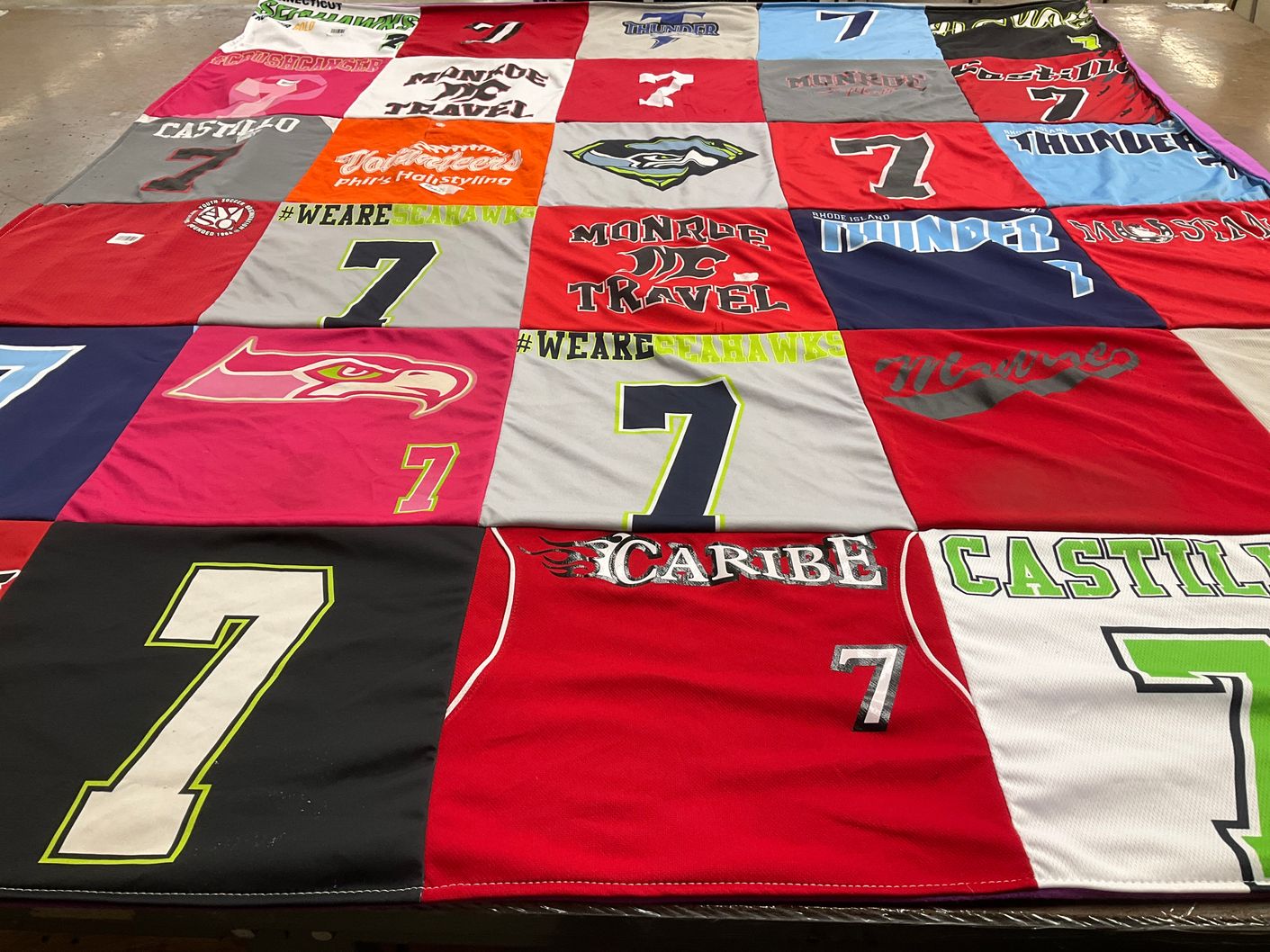 T-shirt quilt with sports, basketball themes by Angie from CT