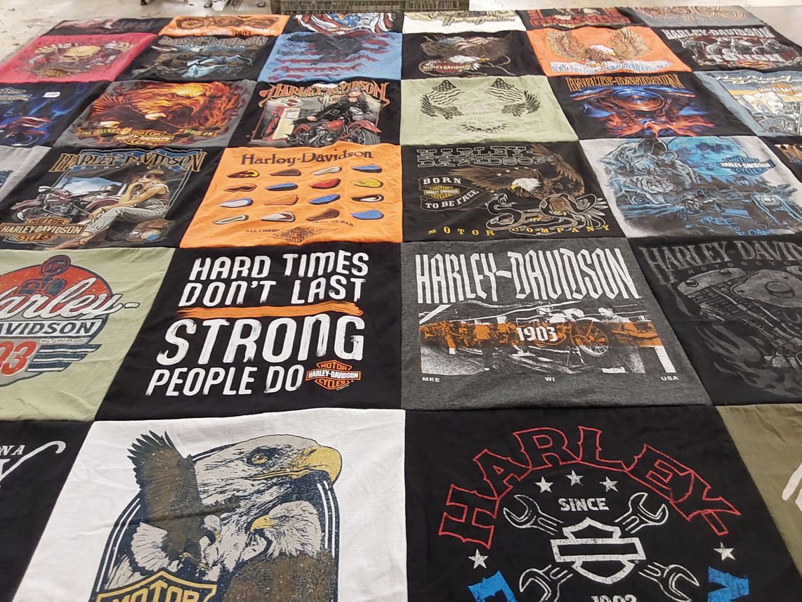 T-shirt quilt with motorcycles, riding themes by Erin from PA