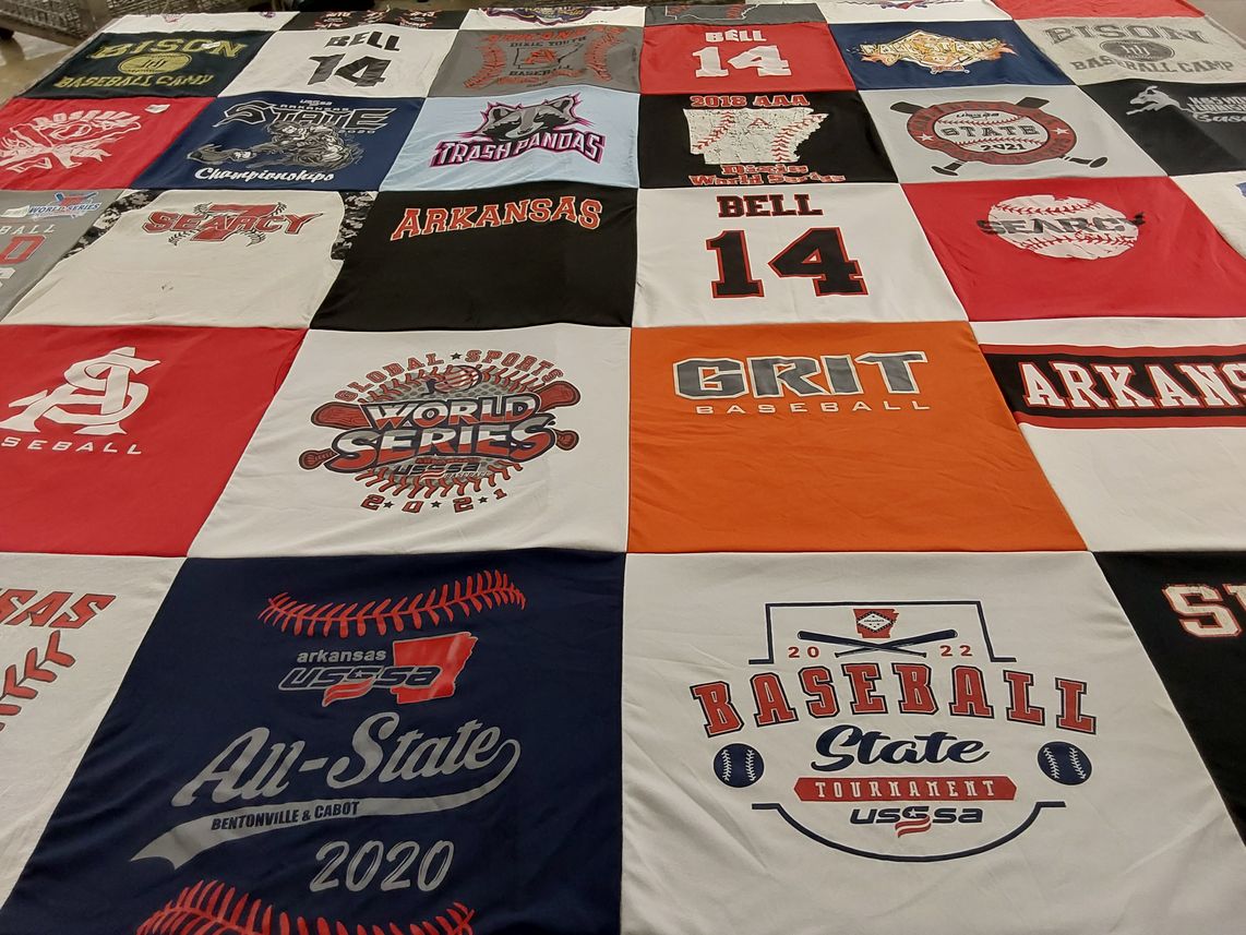 T-shirt quilt with baseball, sports themes by Keri from AR