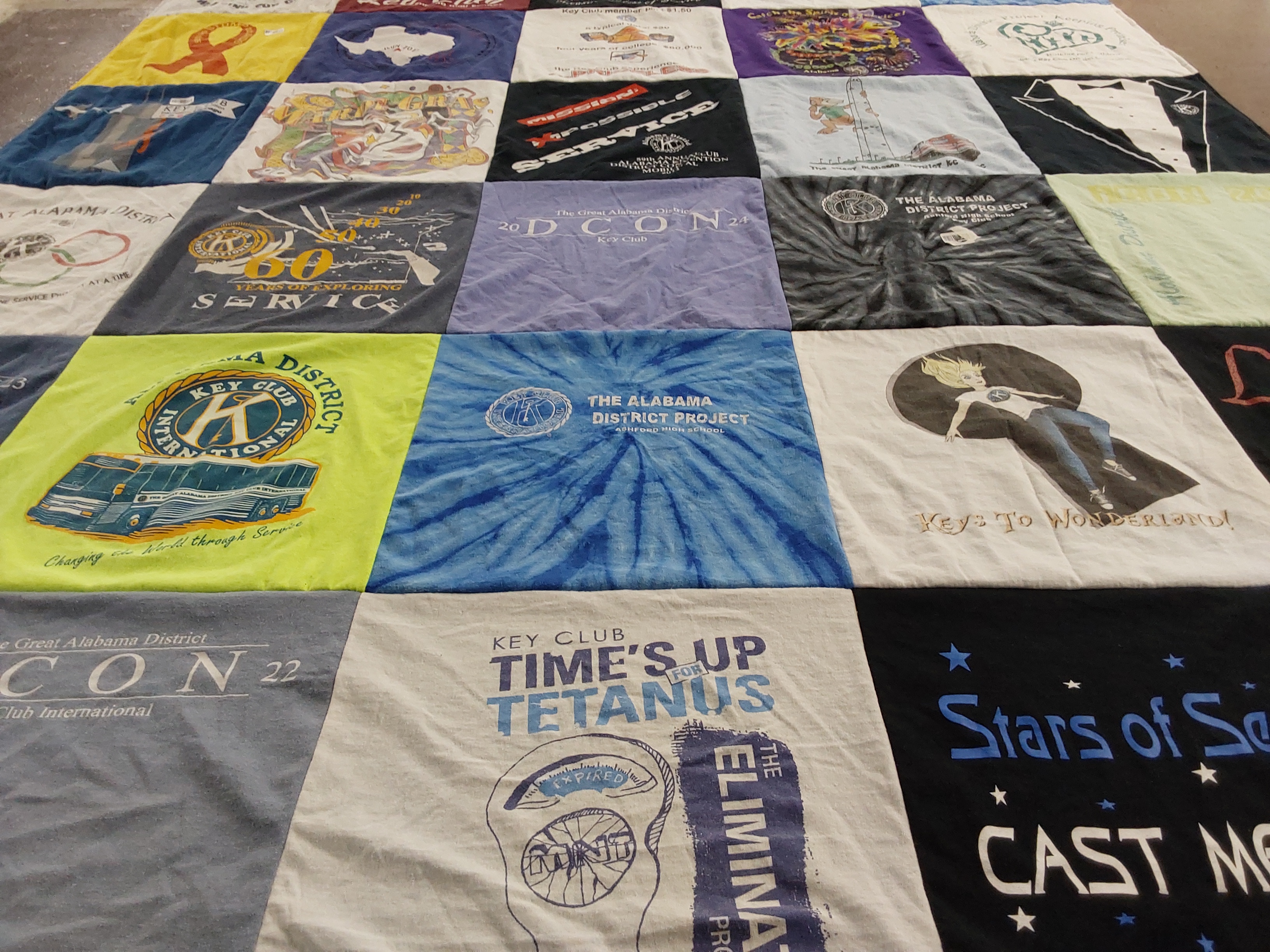 T-shirt quilt with community service, key club themes by Pamela from AL