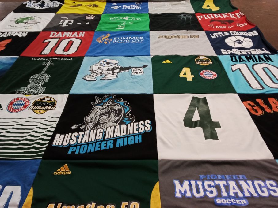 T-shirt quilt featuring pioneer mustangs soccer, almaden fc by Darla from CA