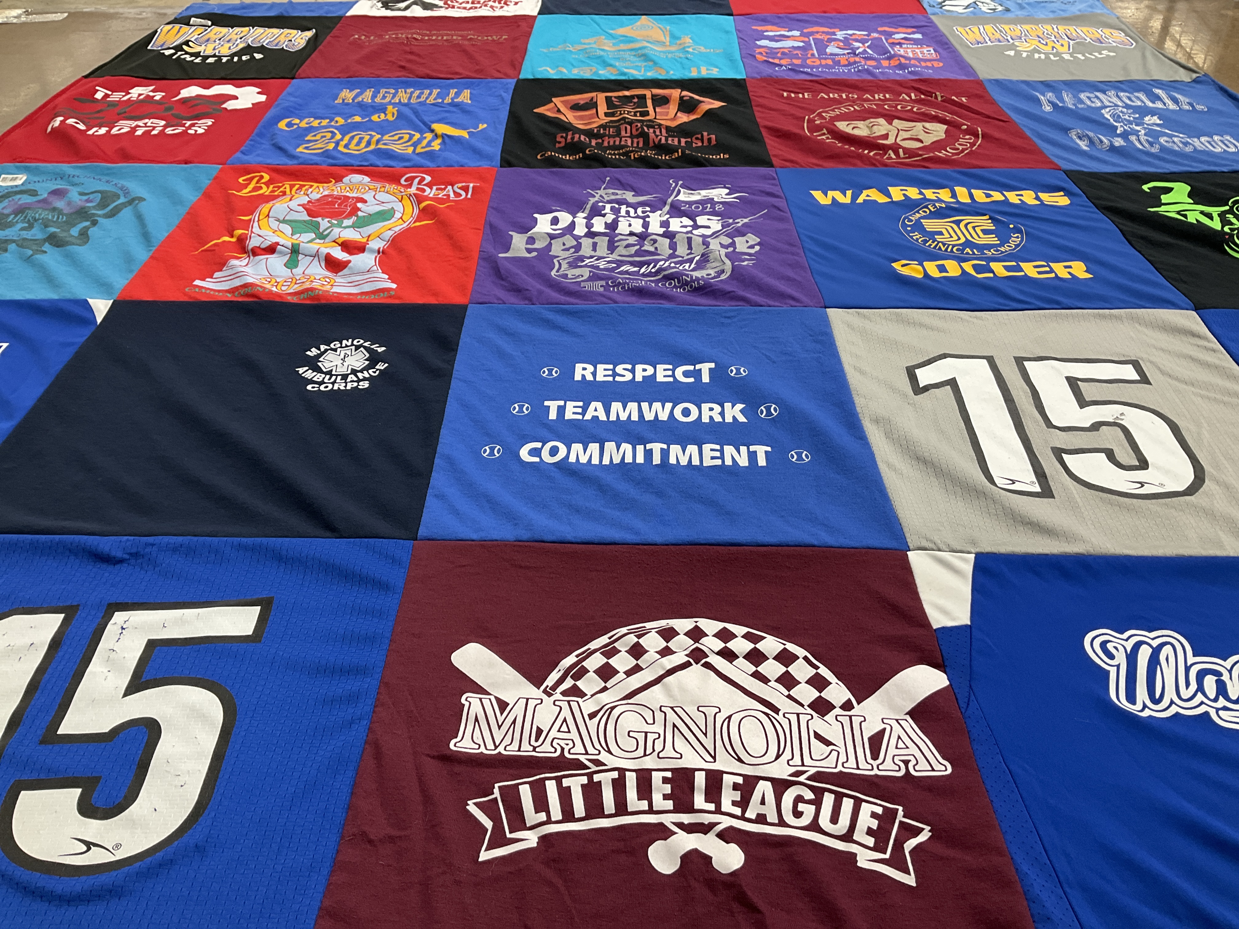 T-shirt quilt featuring warriors, magnolia little league by Rebecca from NJ