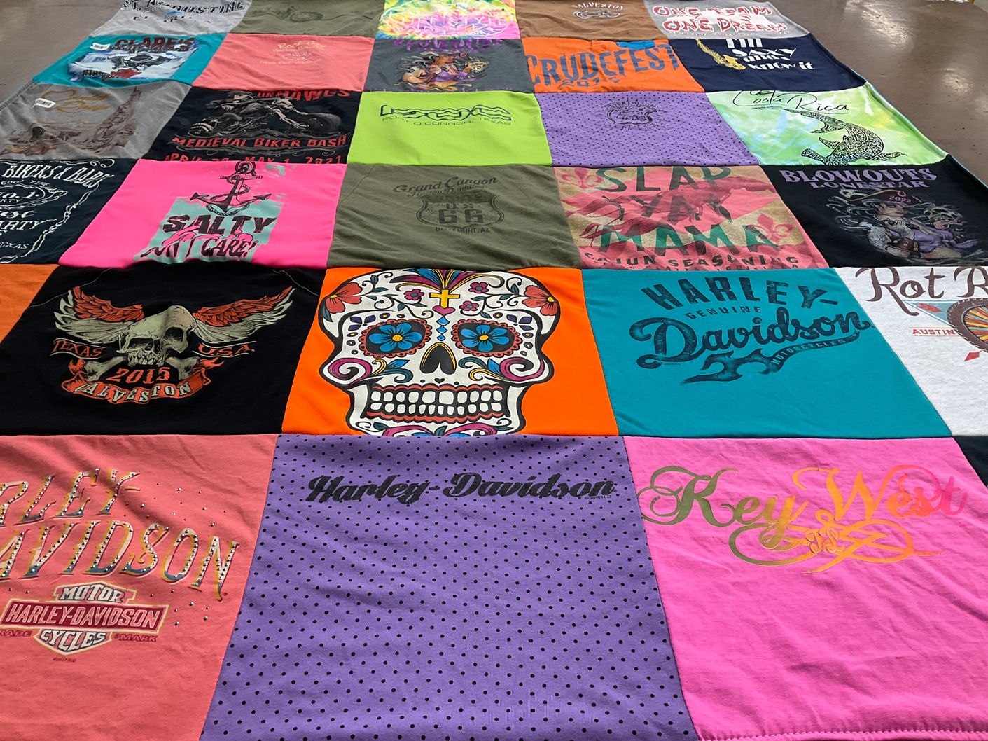 T-shirt quilt with motorcycling, biking themes by Christina from TX