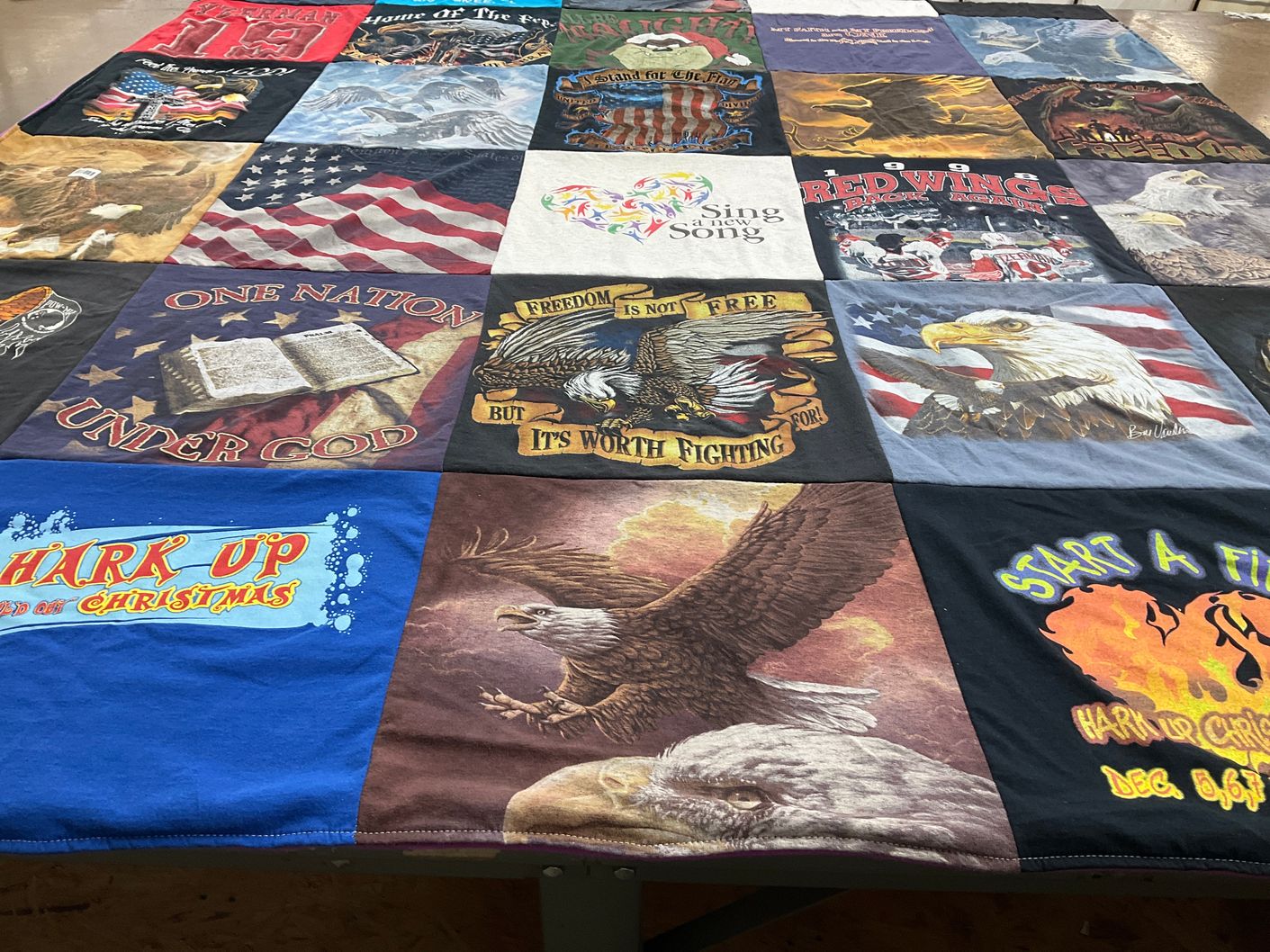 T-shirt quilt with patriotism, freedom themes by Vicki from MI