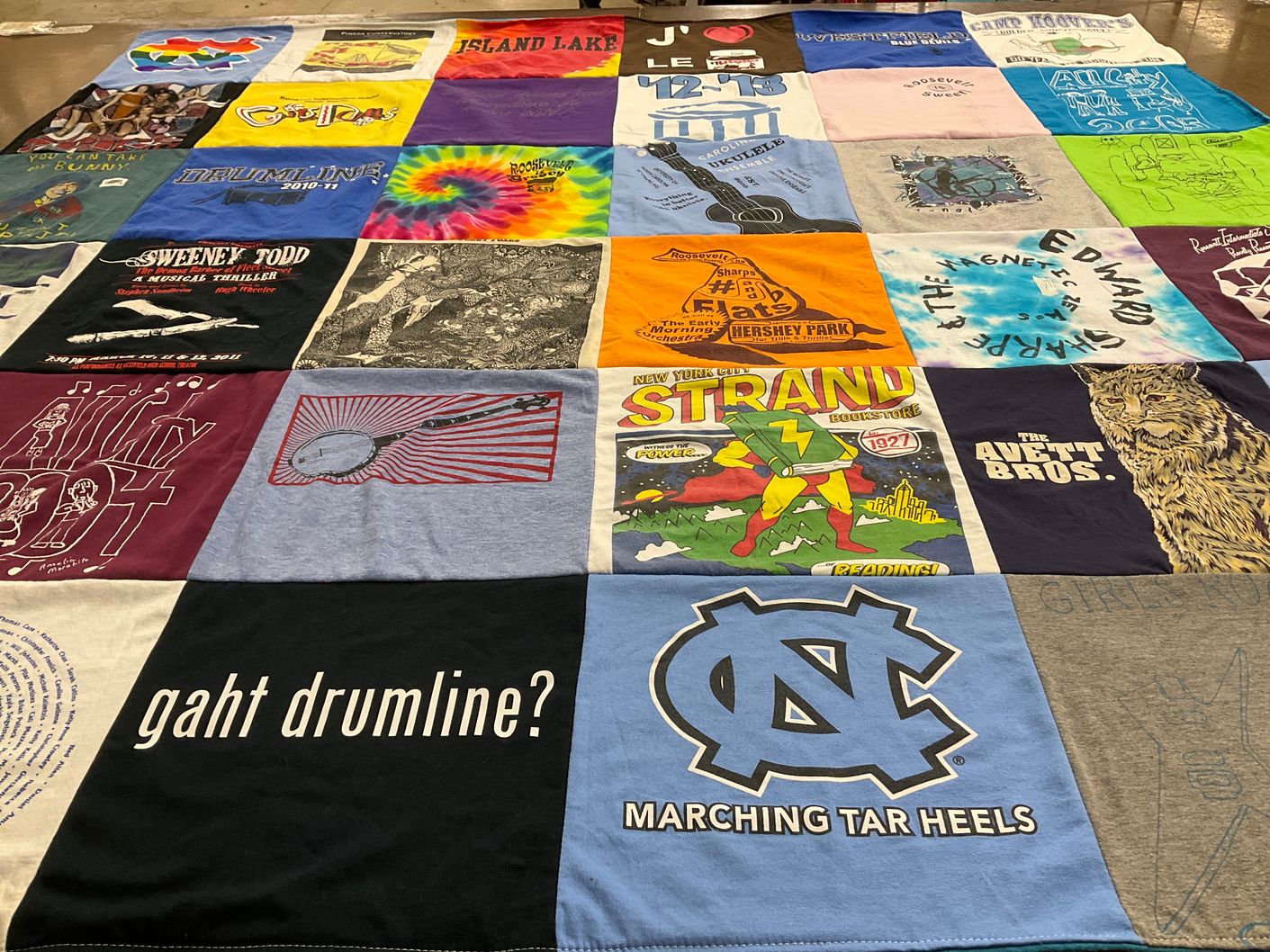 T-shirt quilt featuring marching tar heels by Nancy from NC