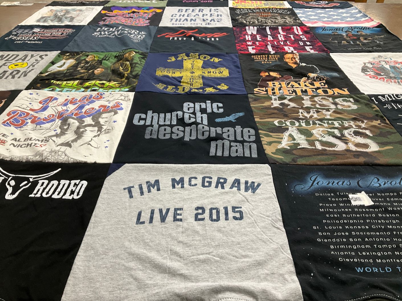 T-shirt quilt with country music, music concerts themes by Melissa from NY