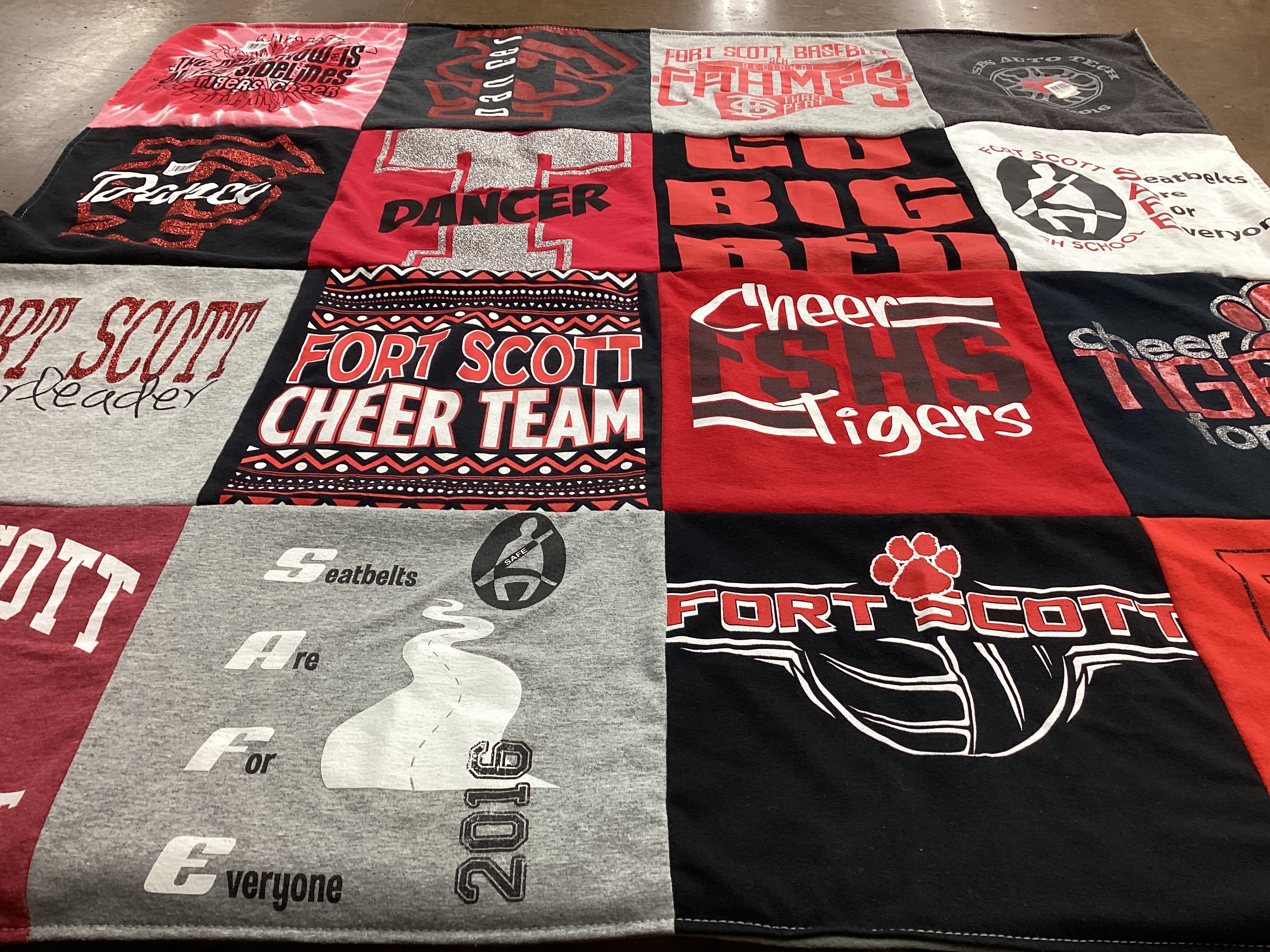 T-shirt quilt featuring fort scott high school tigers by Sarah from KS