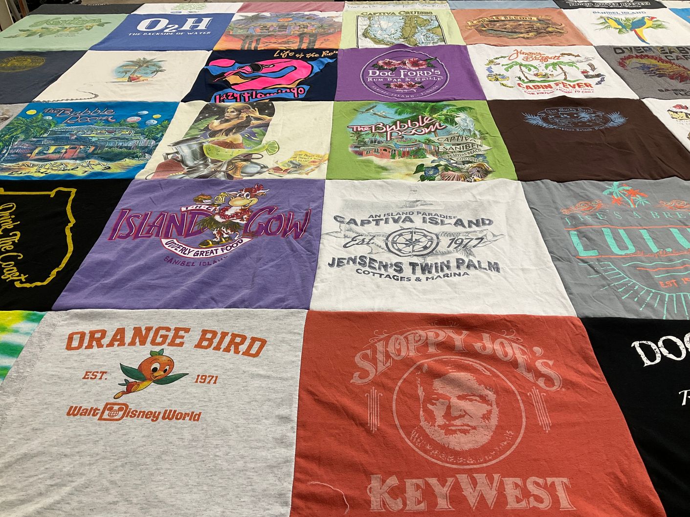T-shirt quilt with beach, tropical themes by Jamee from NC