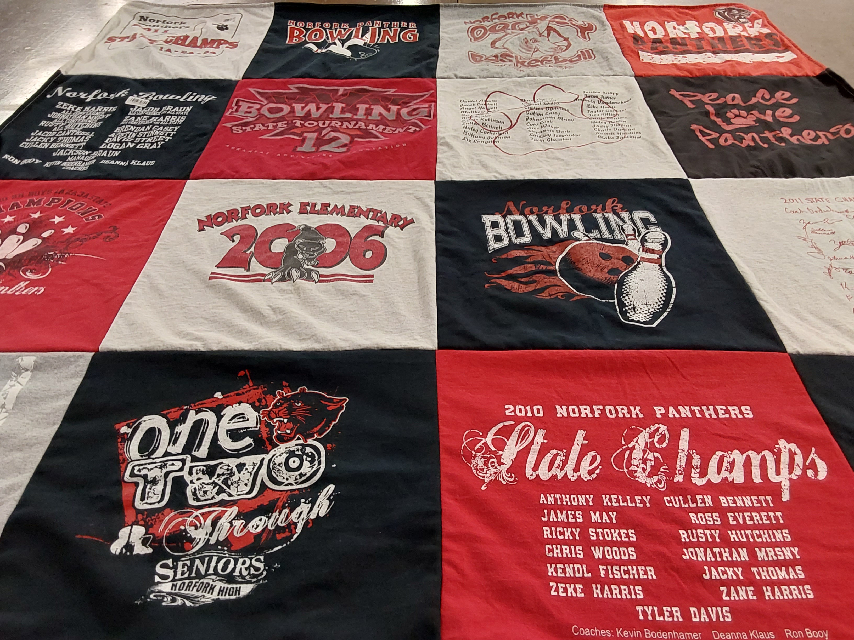 T-shirt quilt featuring norfolk panthers basketball, norfolk panthers bowling by Kathleen from AR