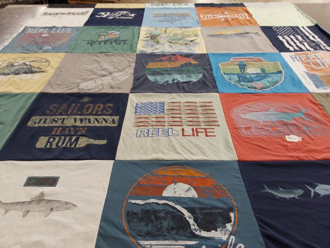 T-shirt quilt with fishing, sailing themes by Yayza from FL