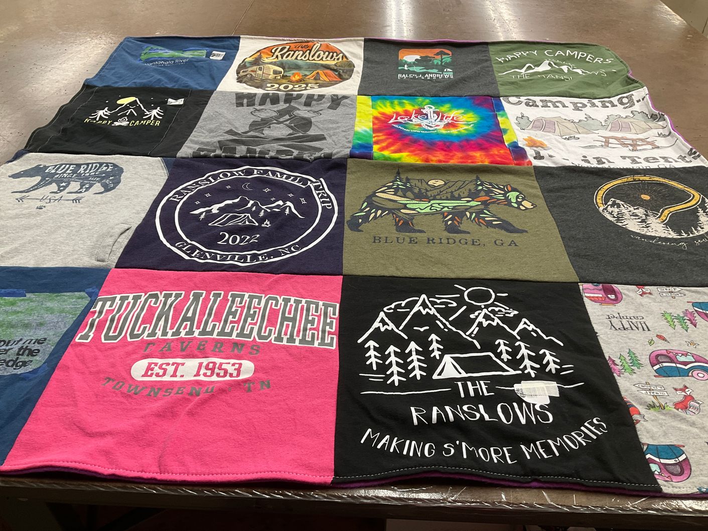 T-shirt quilt with camping, outdoors themes by Alexander from FL