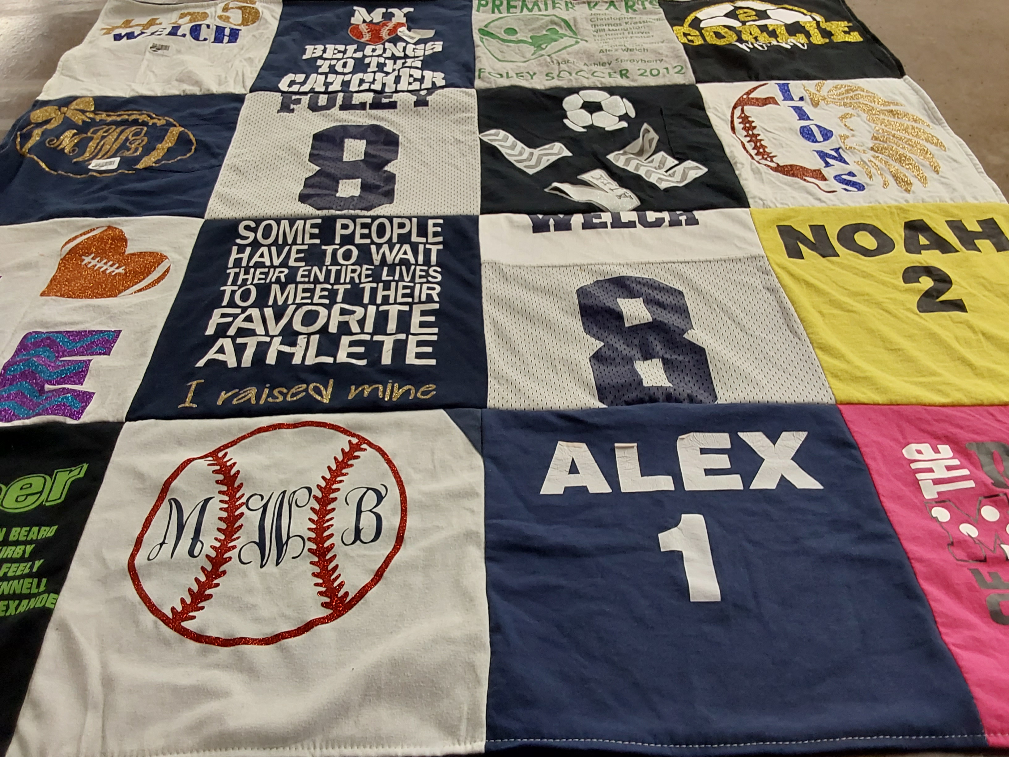 T-shirt quilt with sports, soccer themes by Michelle from AL