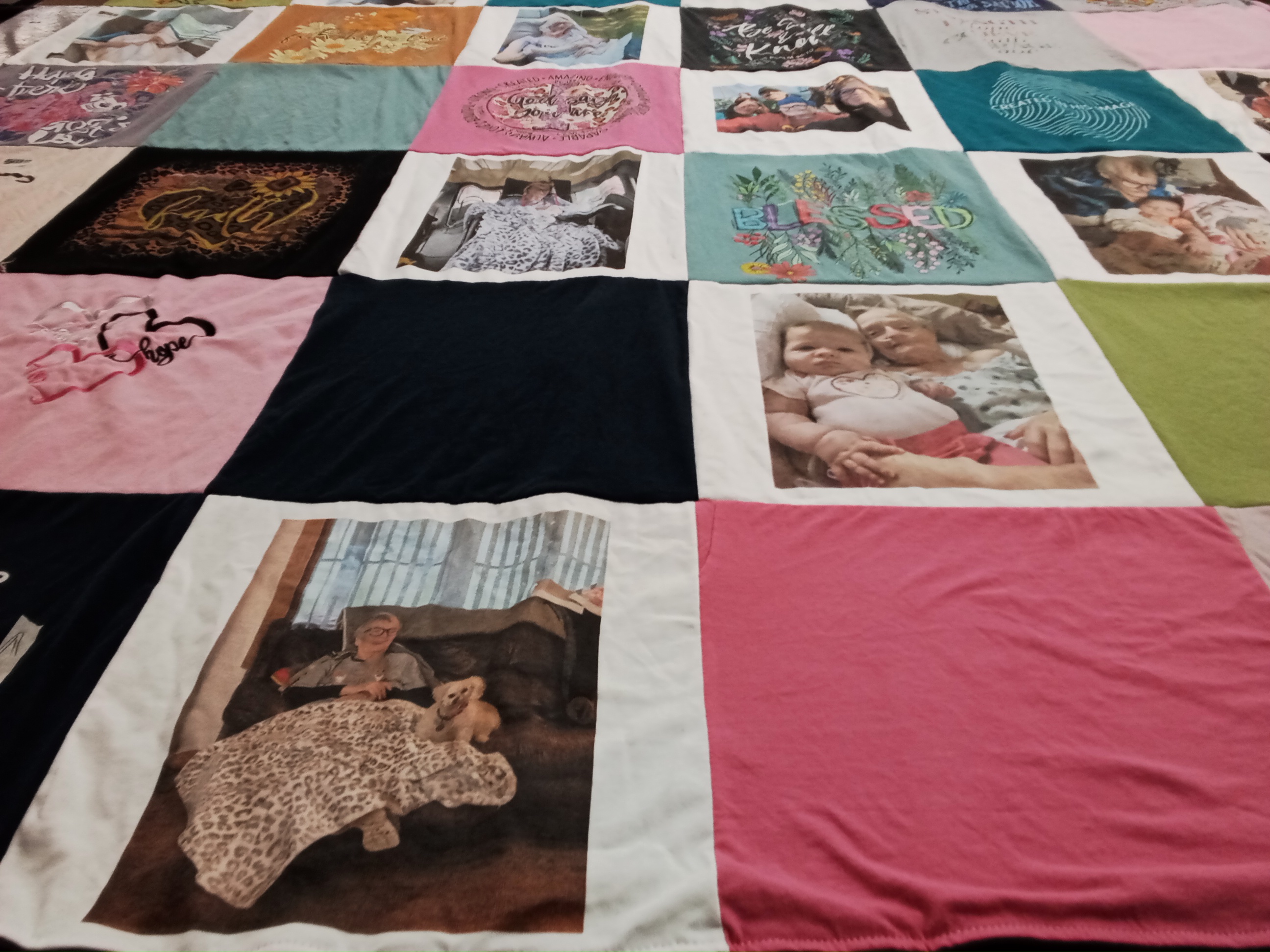 T-shirt quilt with family, pets themes by Elizabeth from IN