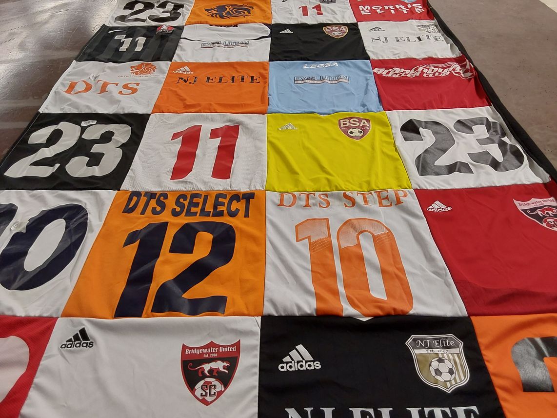 T-shirt quilt with soccer, sports themes by Brandy from NJ