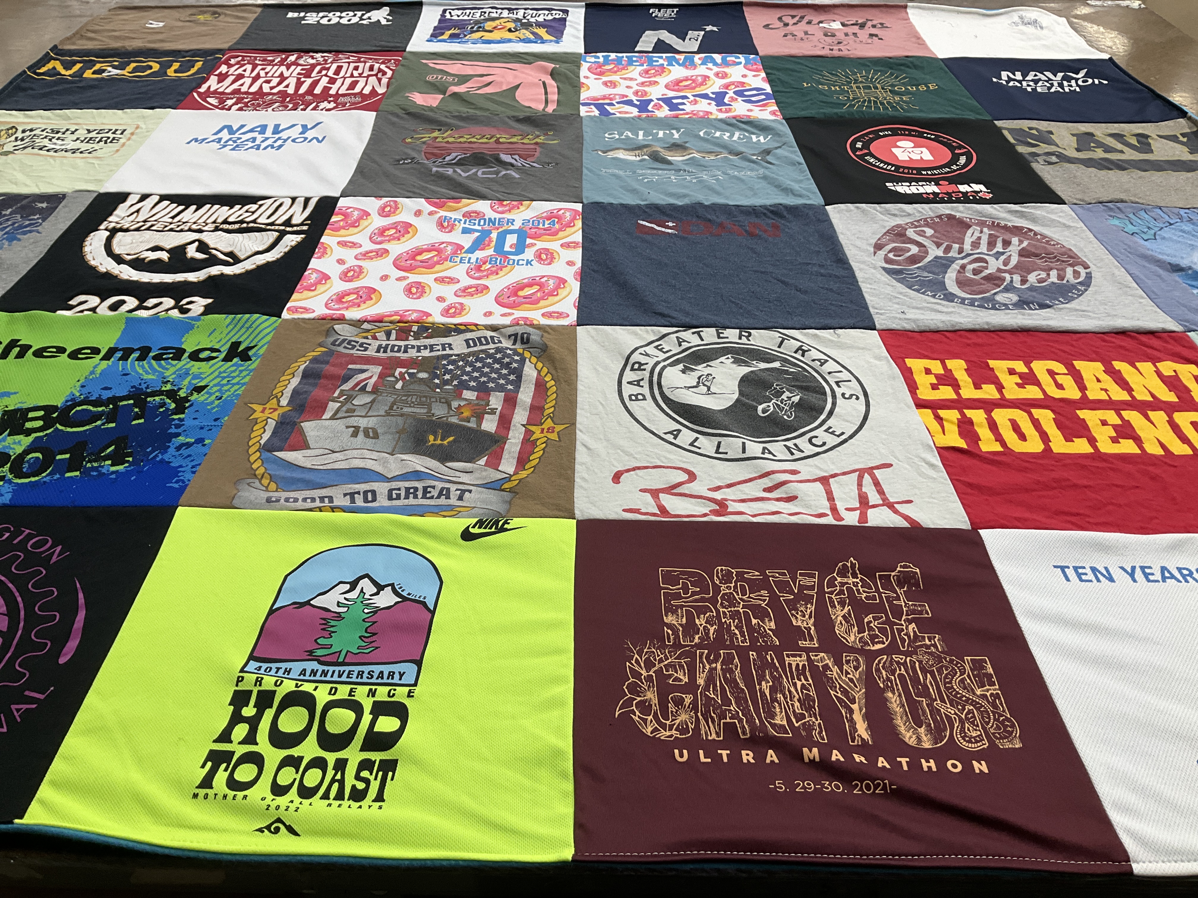 T-shirt quilt with running, marathons themes by Jackie from NY