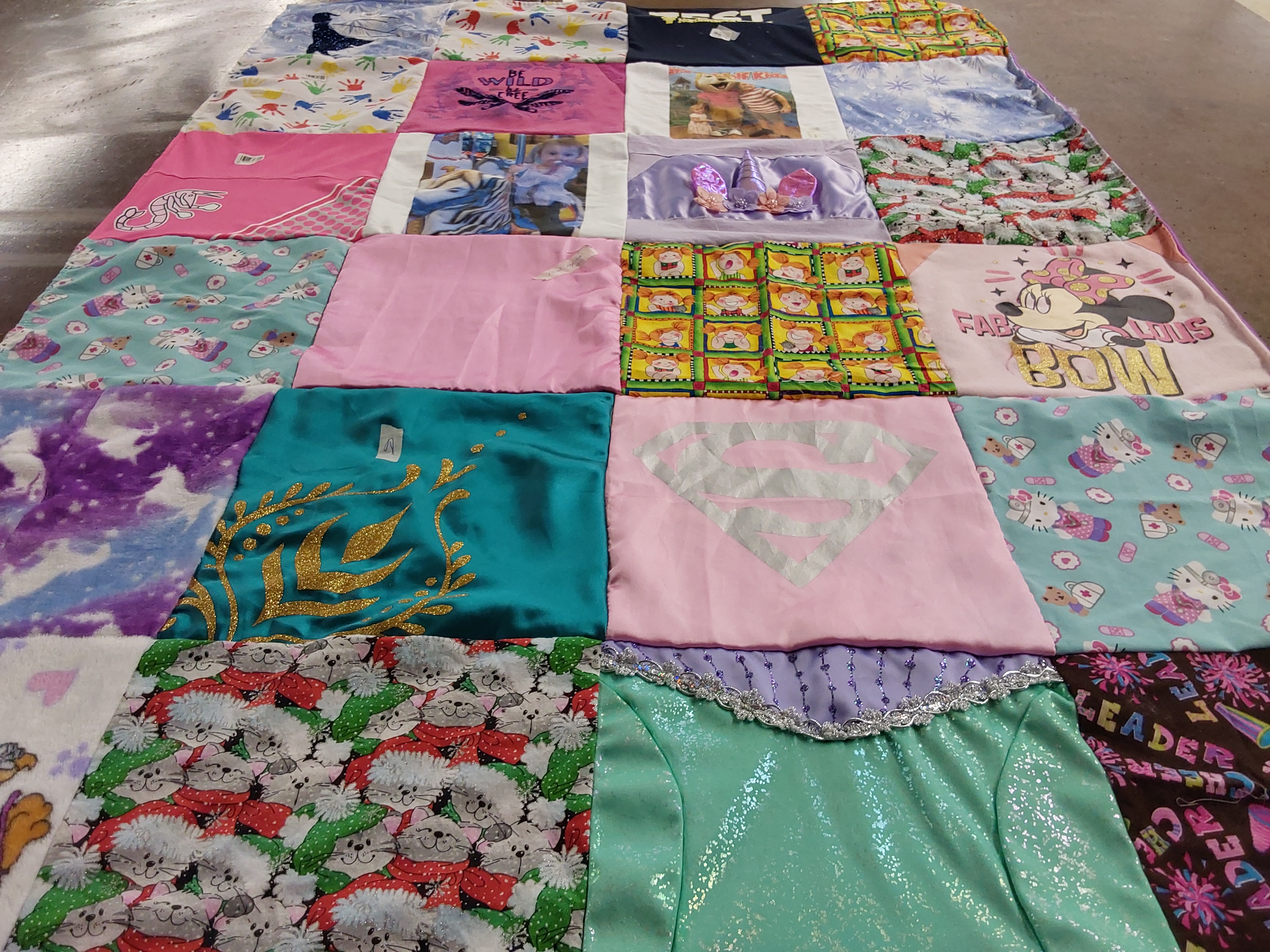 T-shirt quilt with children's characters, superheroes themes by GUNN from OH