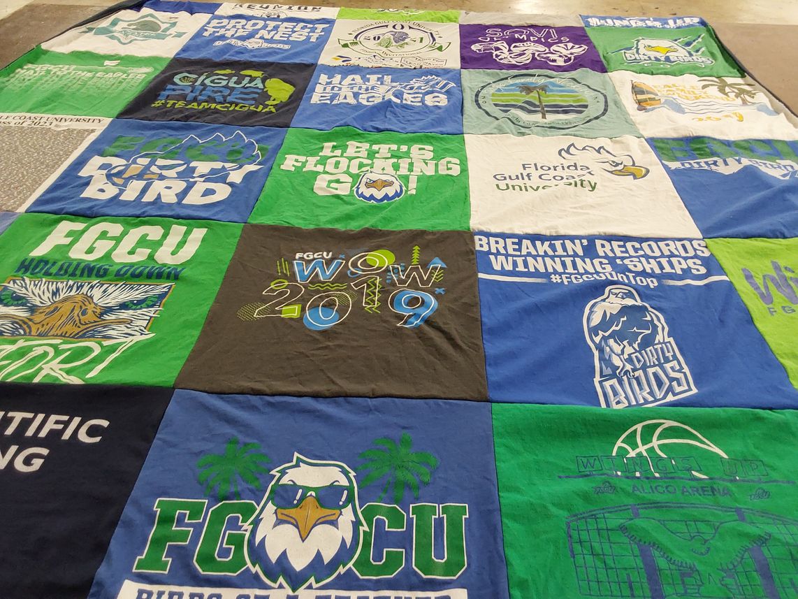T-shirt quilt featuring dirty birds by Melissa from AL