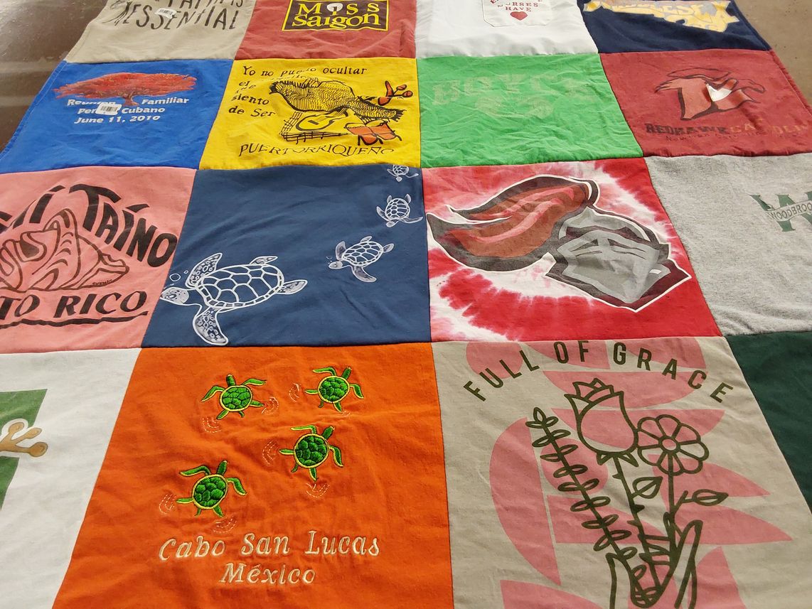 T-shirt quilt from redbank regional high school, woodbrook school by Lori from NJ