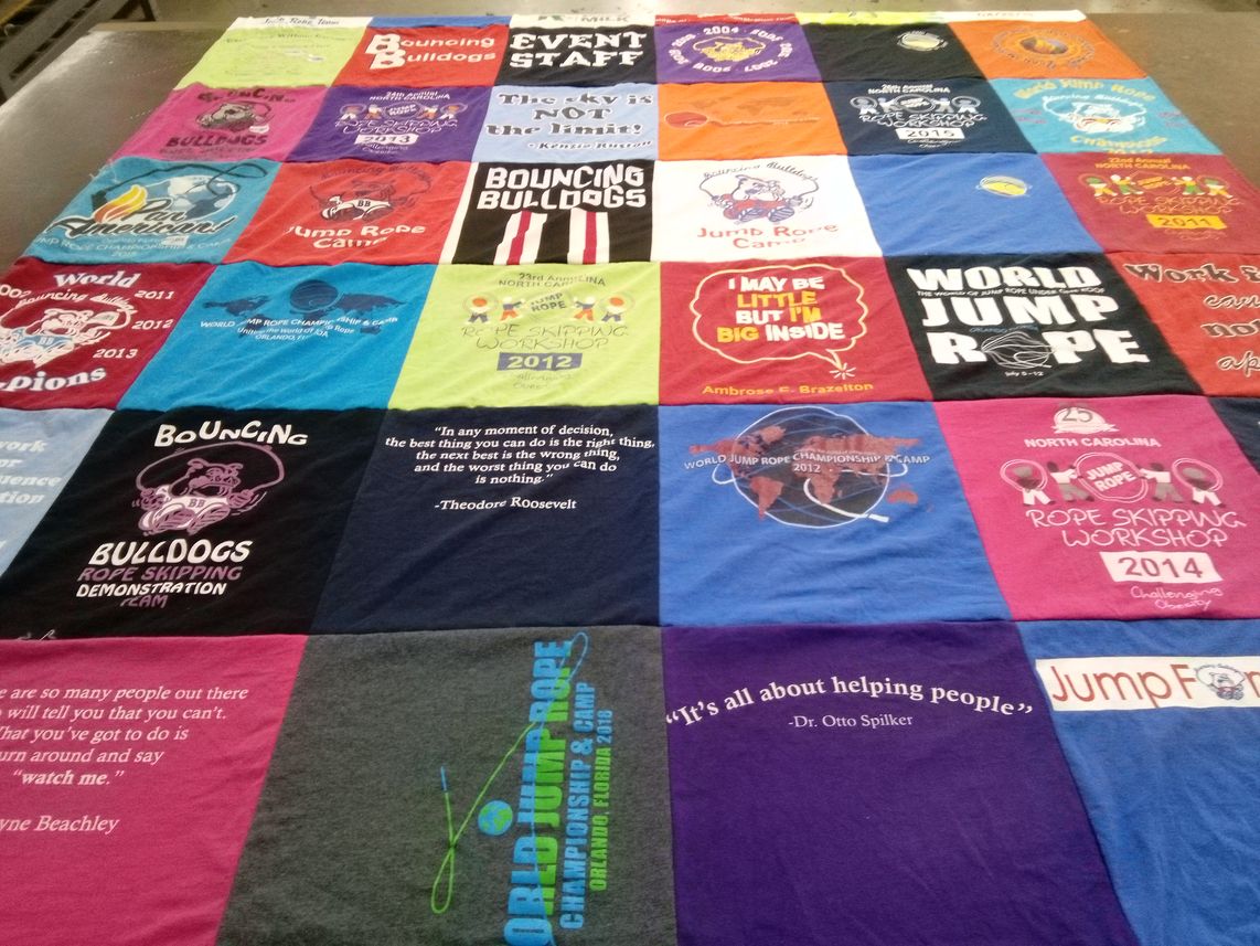 T-shirt quilt with jump rope, sports themes by Gabriela from FL