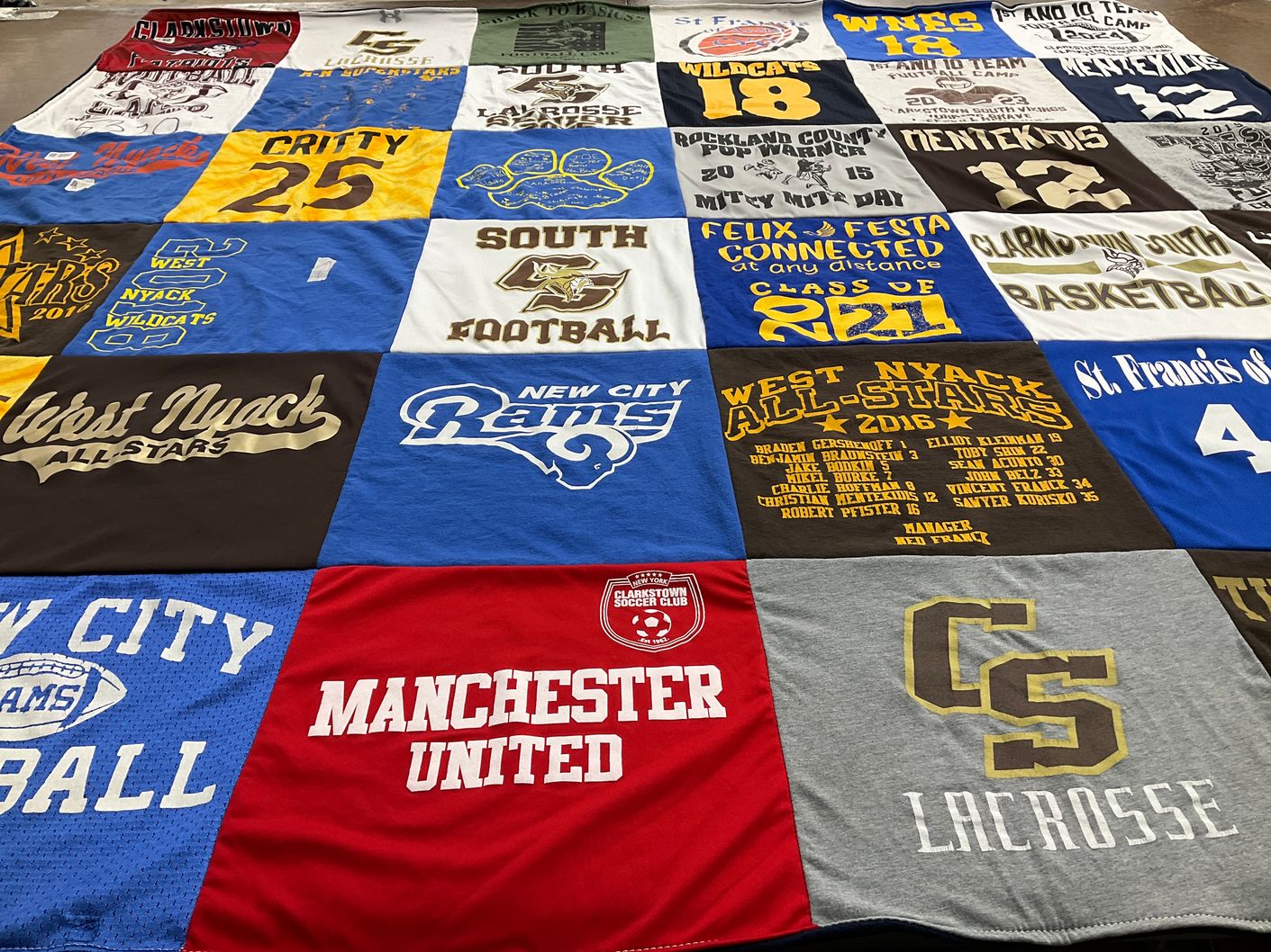 T-shirt quilt featuring west nyack wildcats, new city rams by Laura from NY