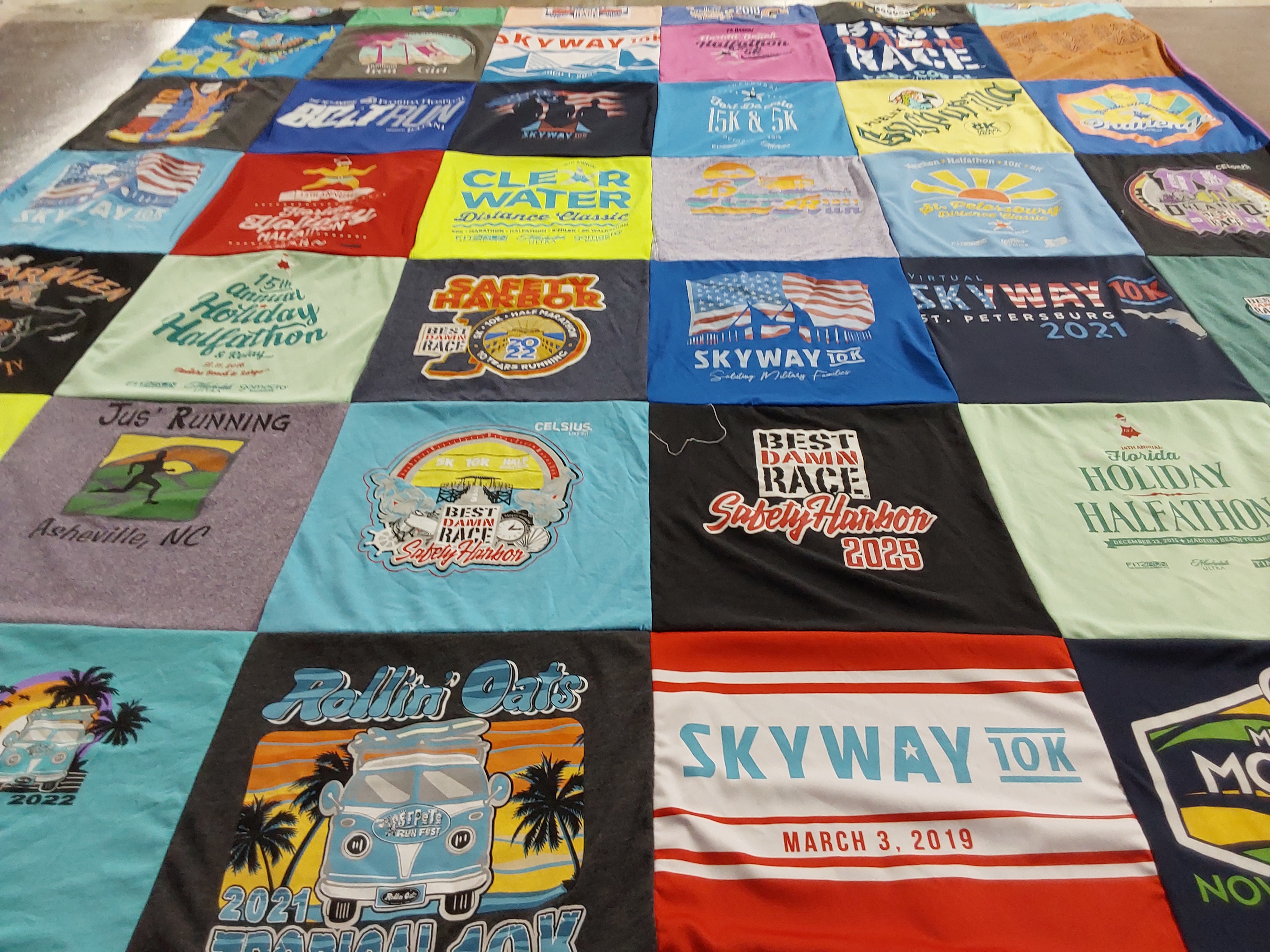T-shirt quilt with running, fitness themes by Erica from FL