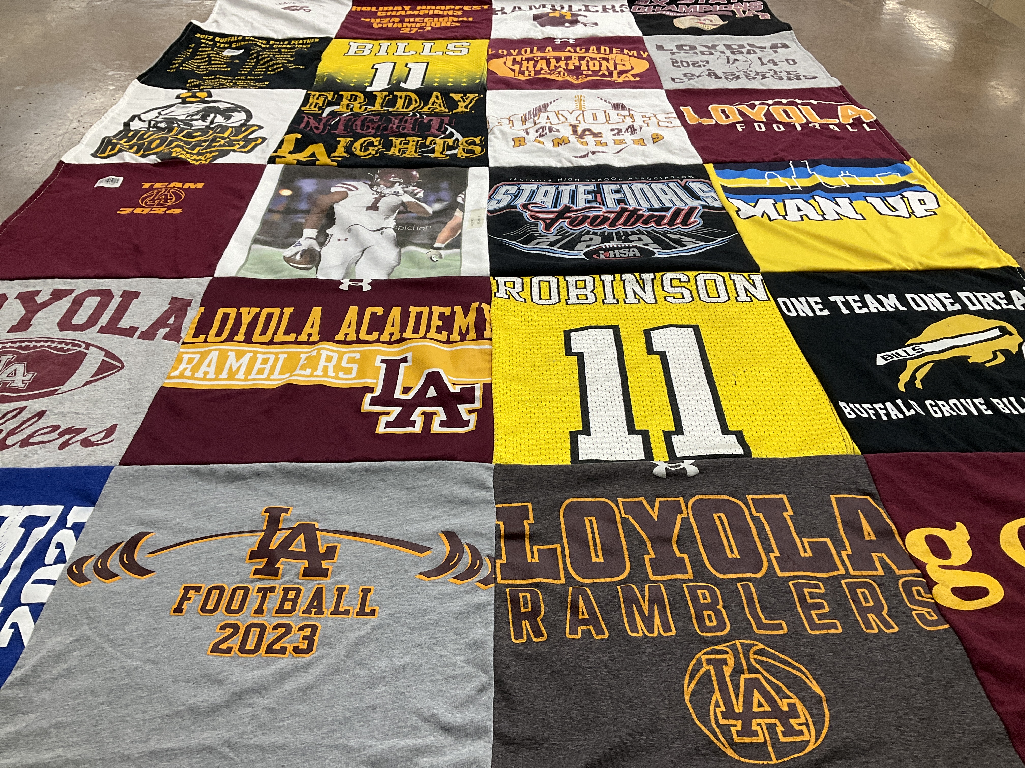 T-shirt quilt featuring loyola ramblers, buffalo grove high school by Katina from IL