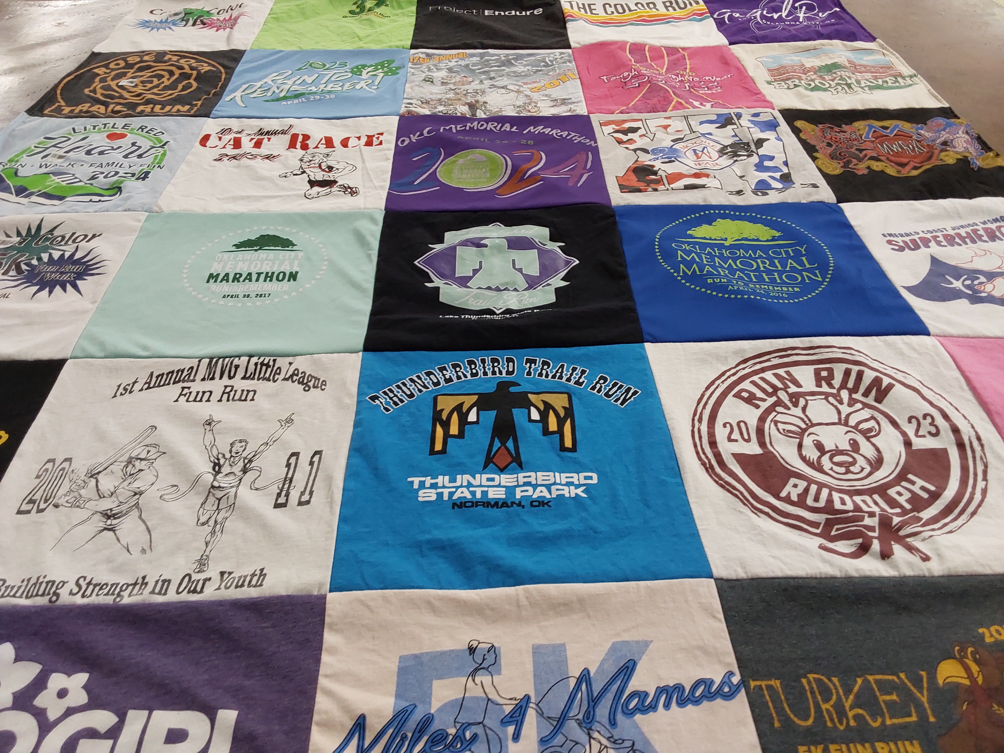 T-shirt quilt with running, fitness themes by Kara from OK
