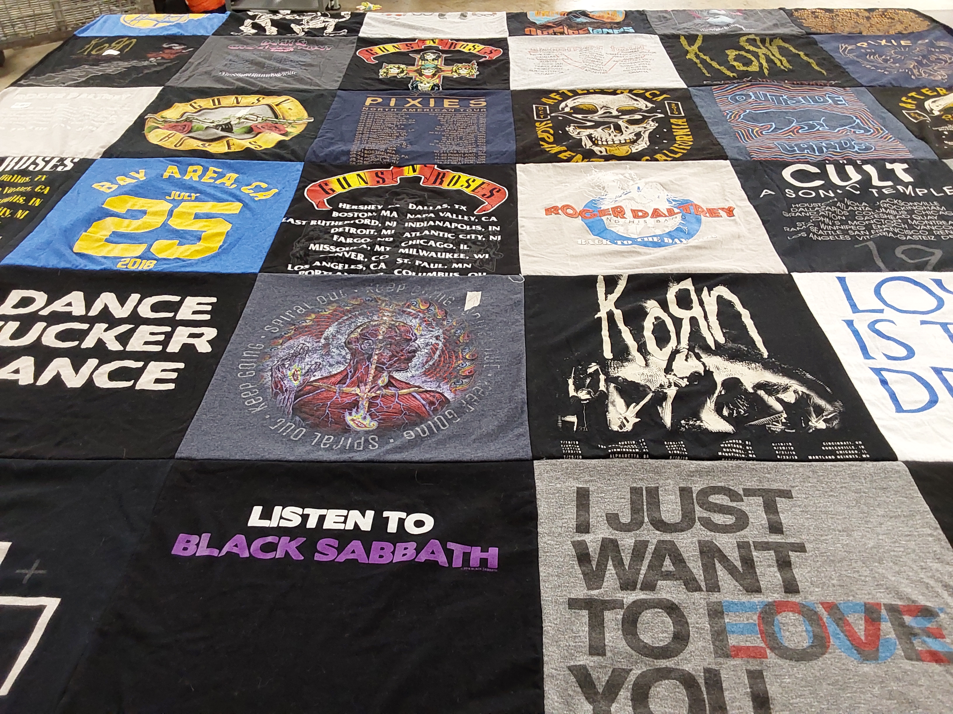 T-shirt quilt with music, concerts themes by Dennis from VA