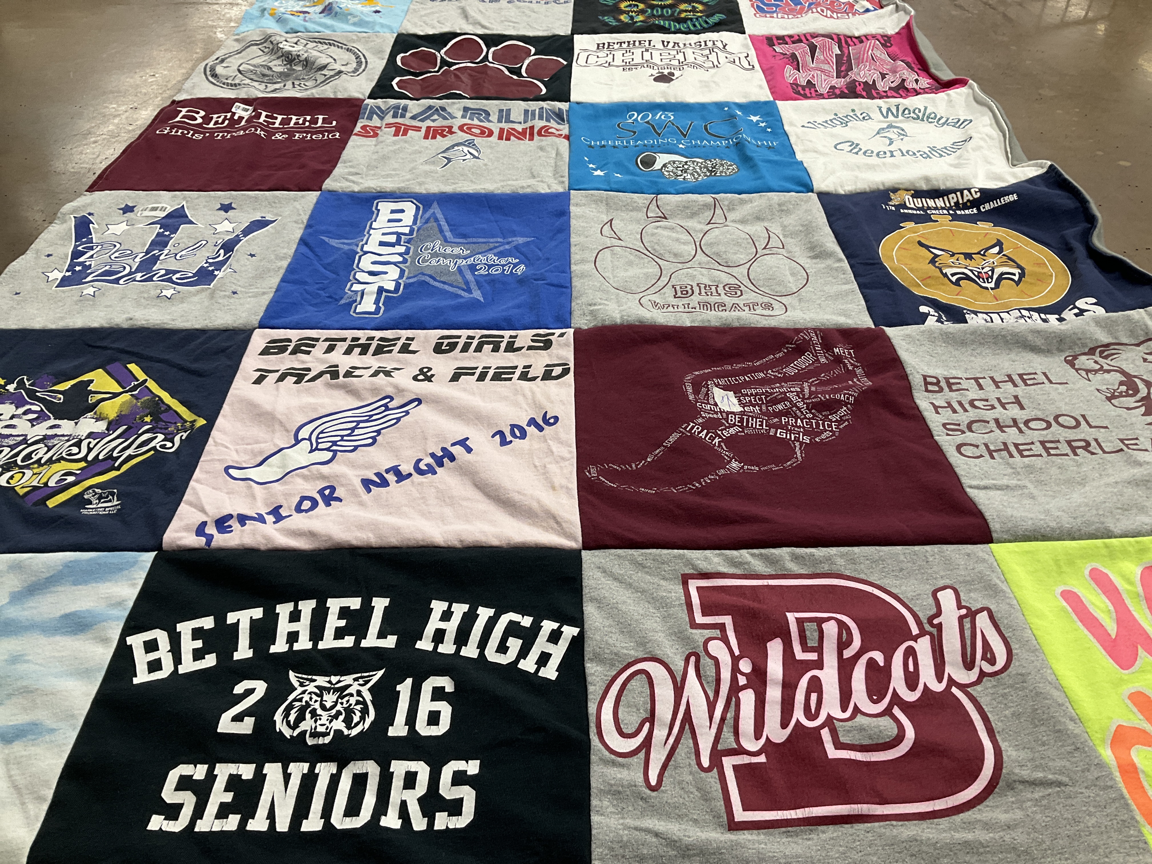 T-shirt quilt featuring bethel wildcats, quinnipiac university by Ann from CT