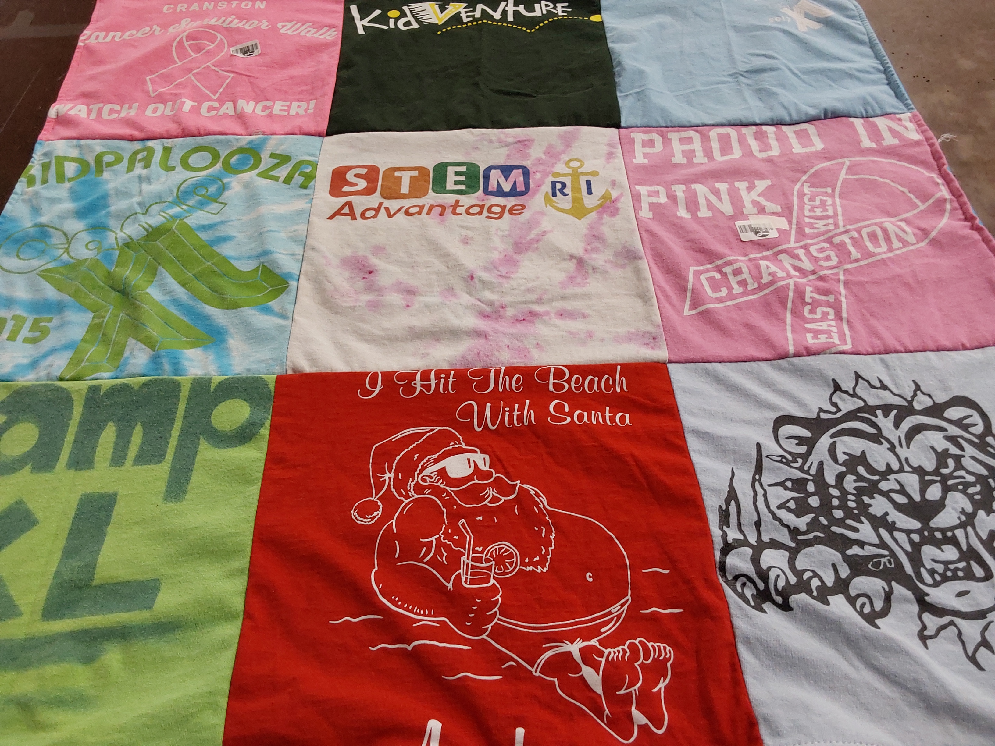 T-shirt quilt with cancer awareness, youth activities themes by Caitlyn from RI