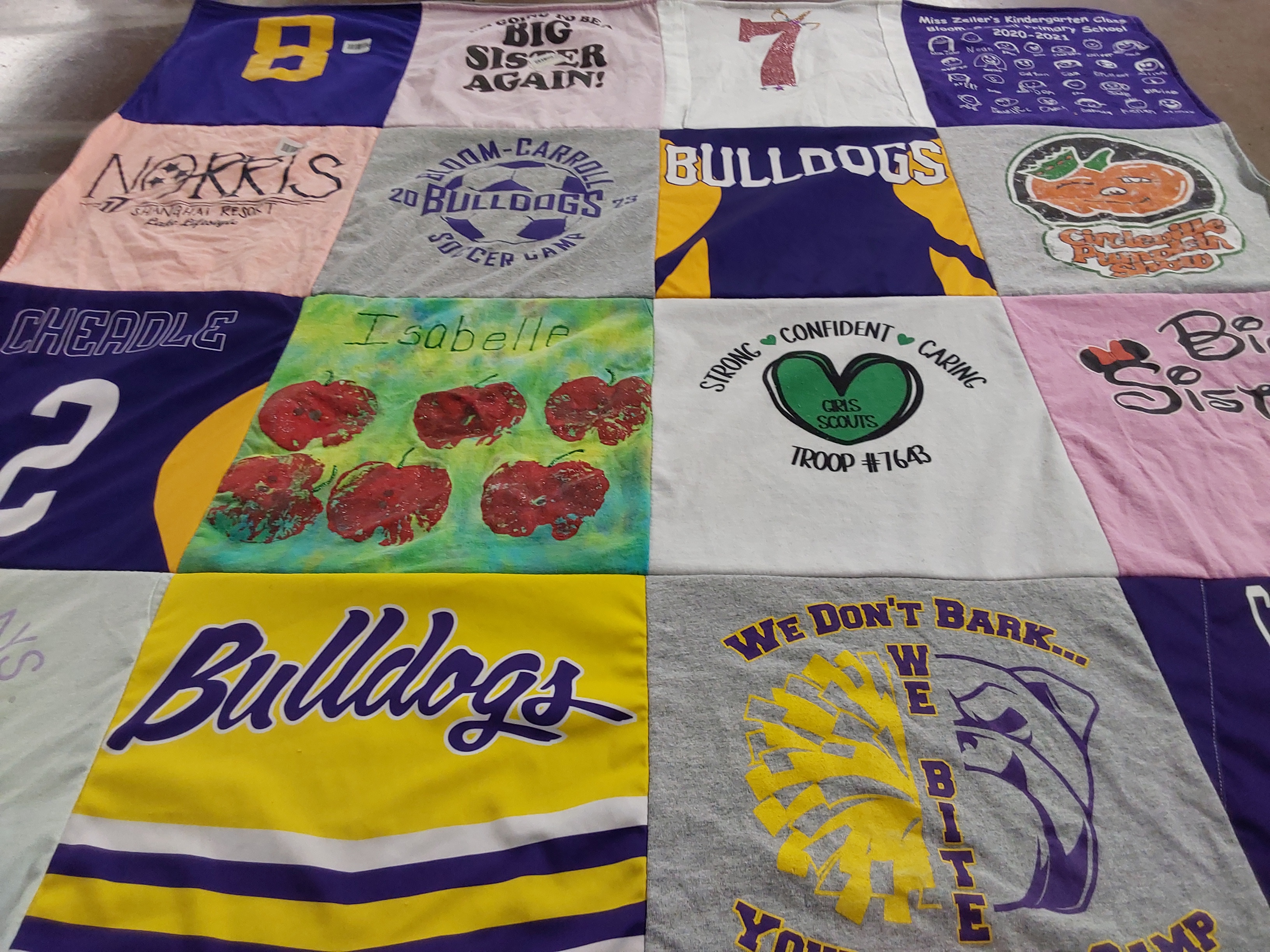 T-shirt quilt featuring bloom-carroll bulldogs by christina from OH