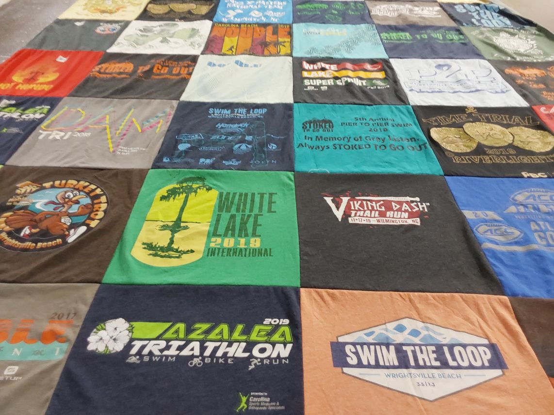 T-shirt quilt with triathlon, running themes by Kevin from NC