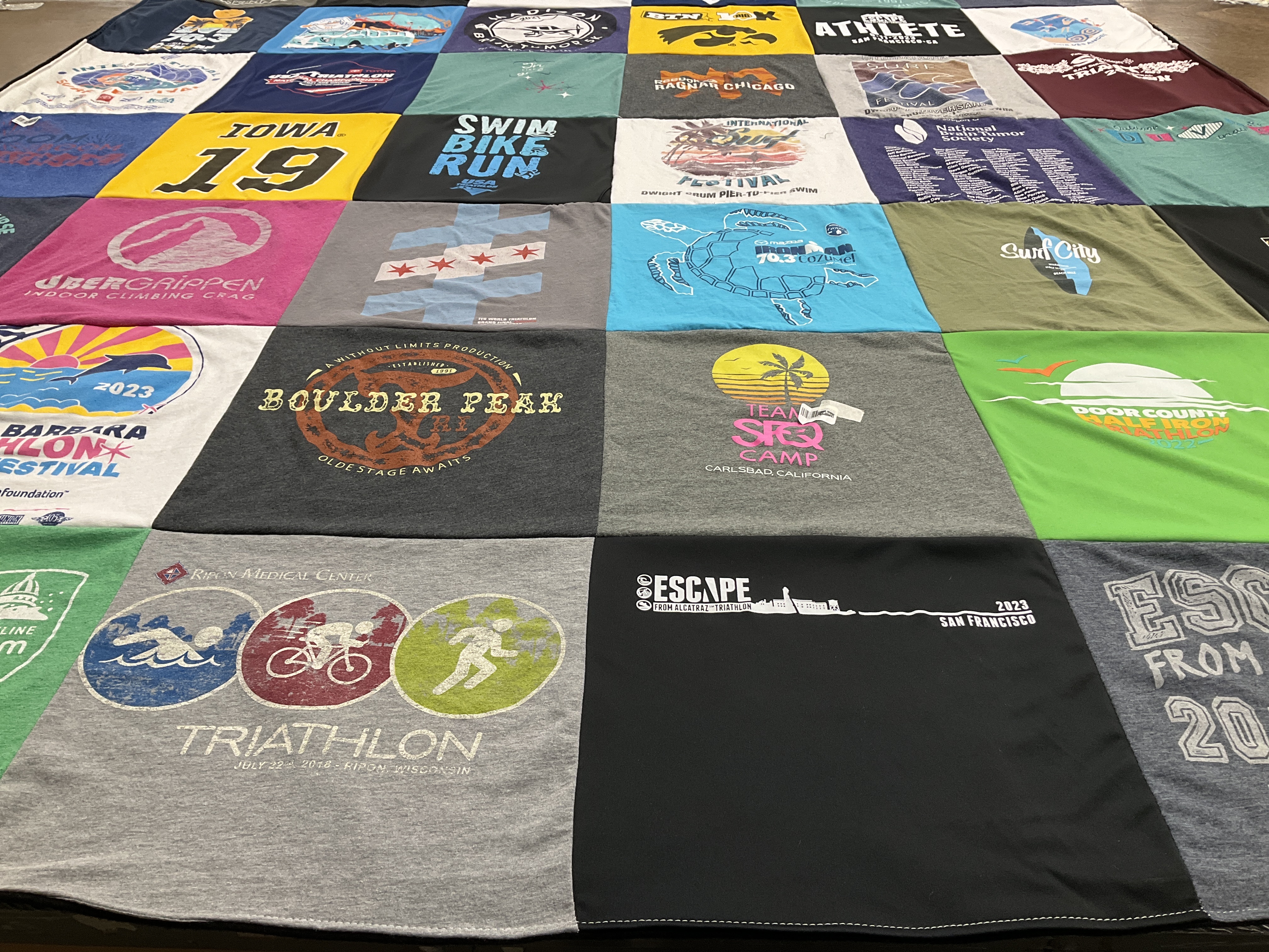 T-shirt quilt with outdoor activities, sports themes by Anna from CA