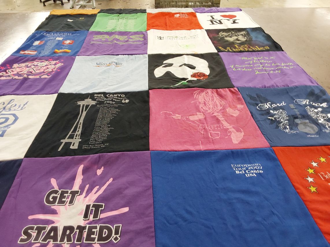 T-shirt quilt with music, theater themes by Anastasia from NE