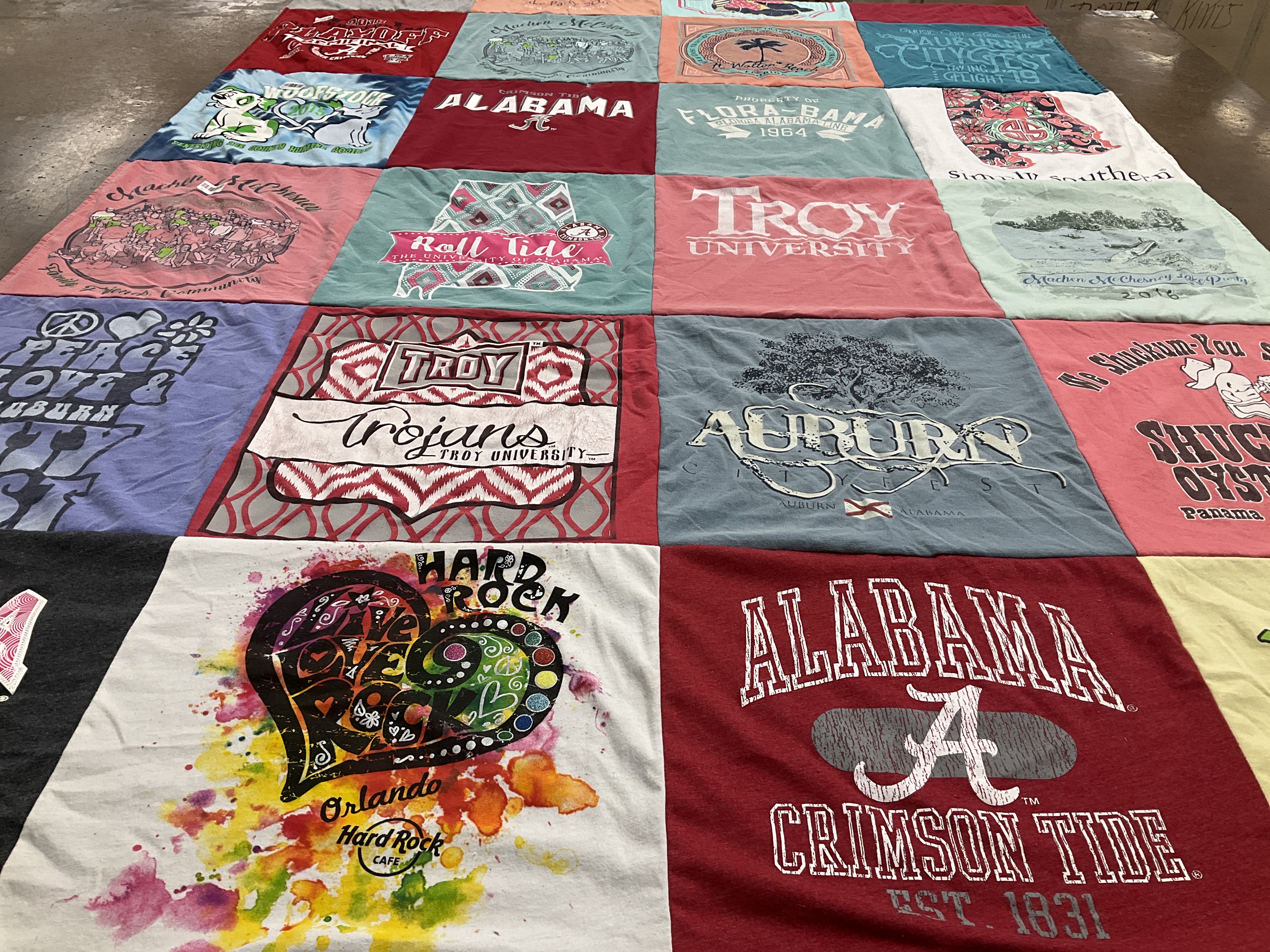 T-shirt quilt featuring alabama crimson tide, troy trojans by Patty from AL