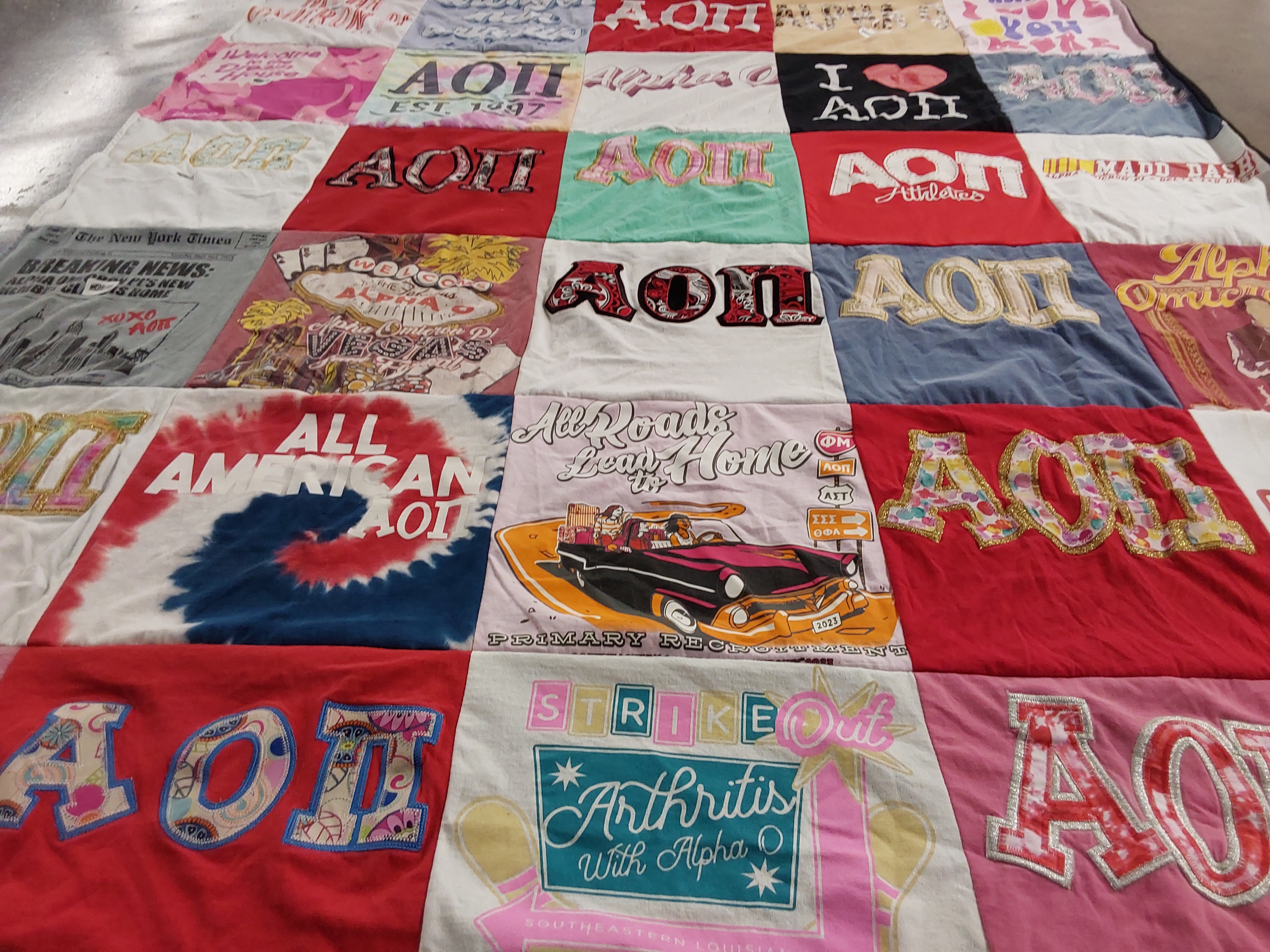 T-shirt quilt with sorority, sisterhood themes by SARA from LA