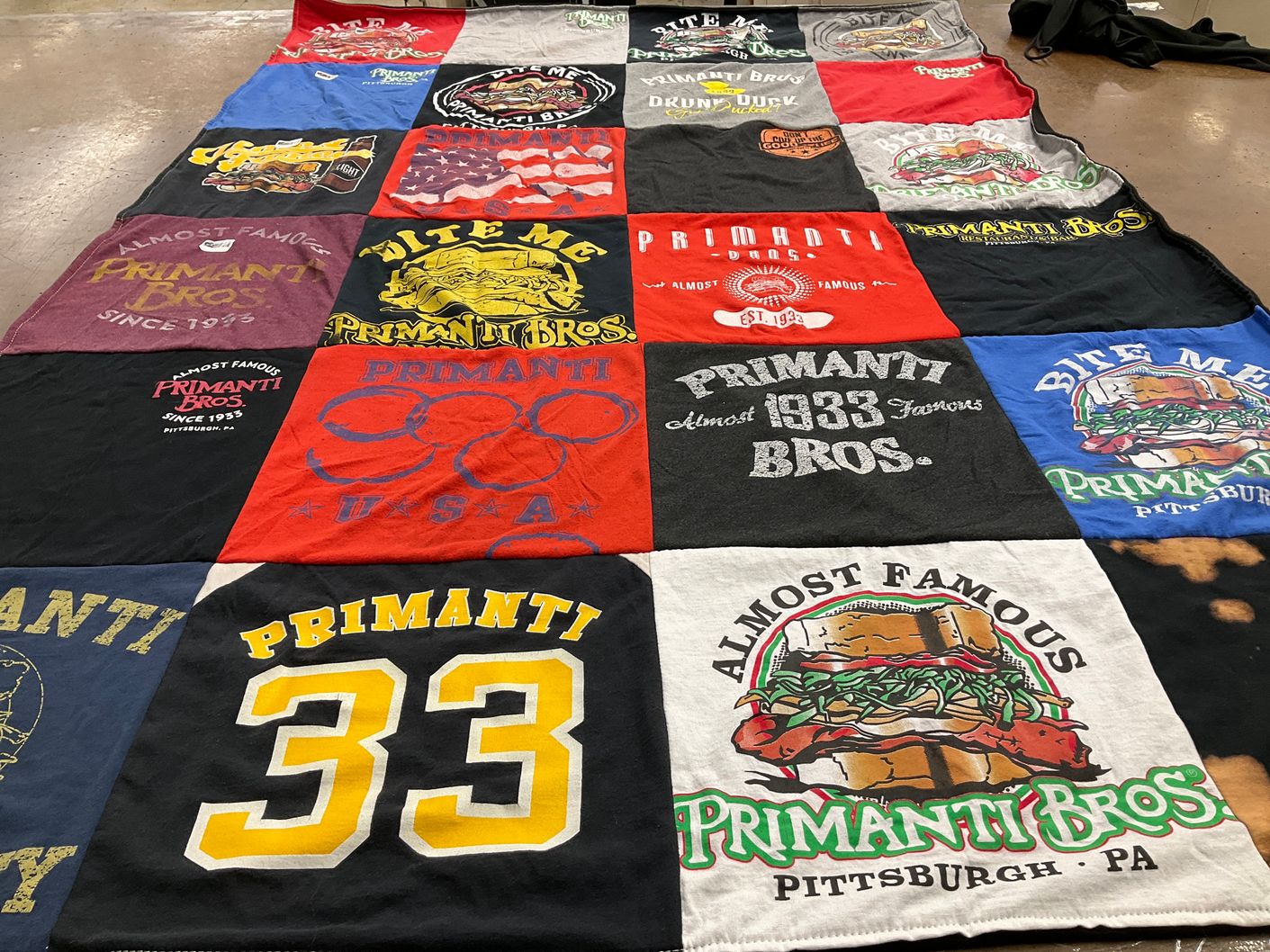 T-shirt quilt with food, restaurants themes by Baylee from FL