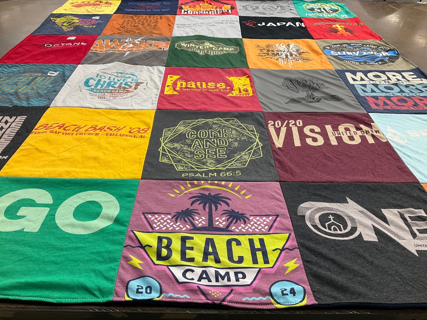 T-shirt quilt with religion, youth camps themes by Holly from AL