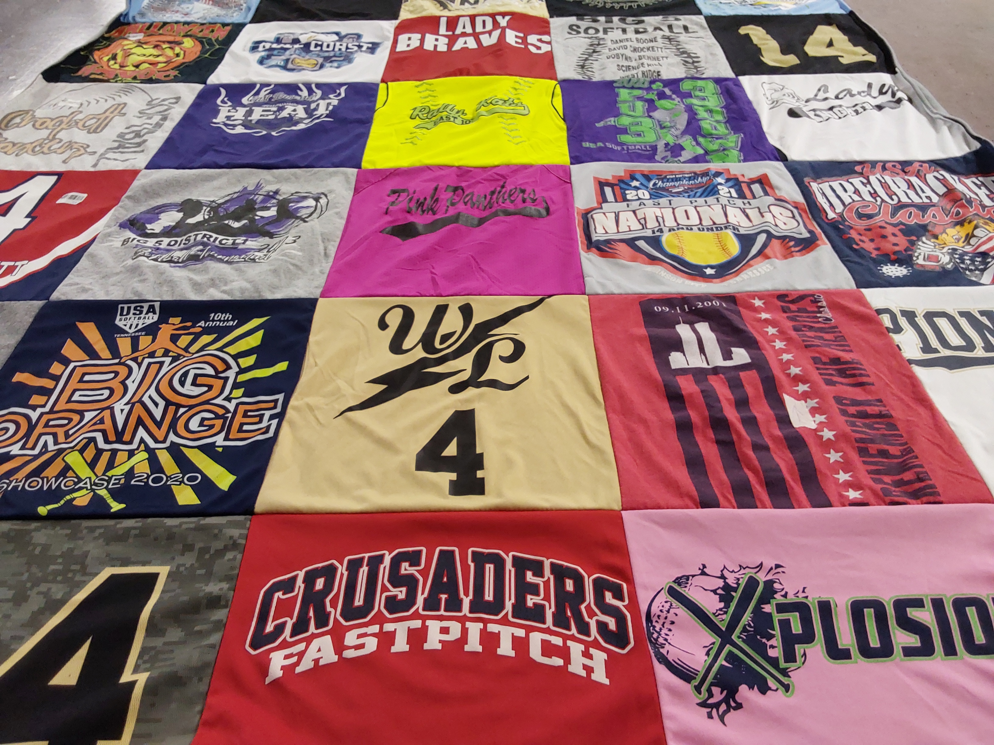 T-shirt quilt with softball, sports themes by Kara from TN