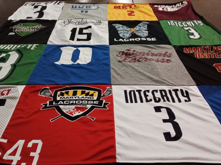 T-shirt quilt with lacrosse themes by Katherine from MD