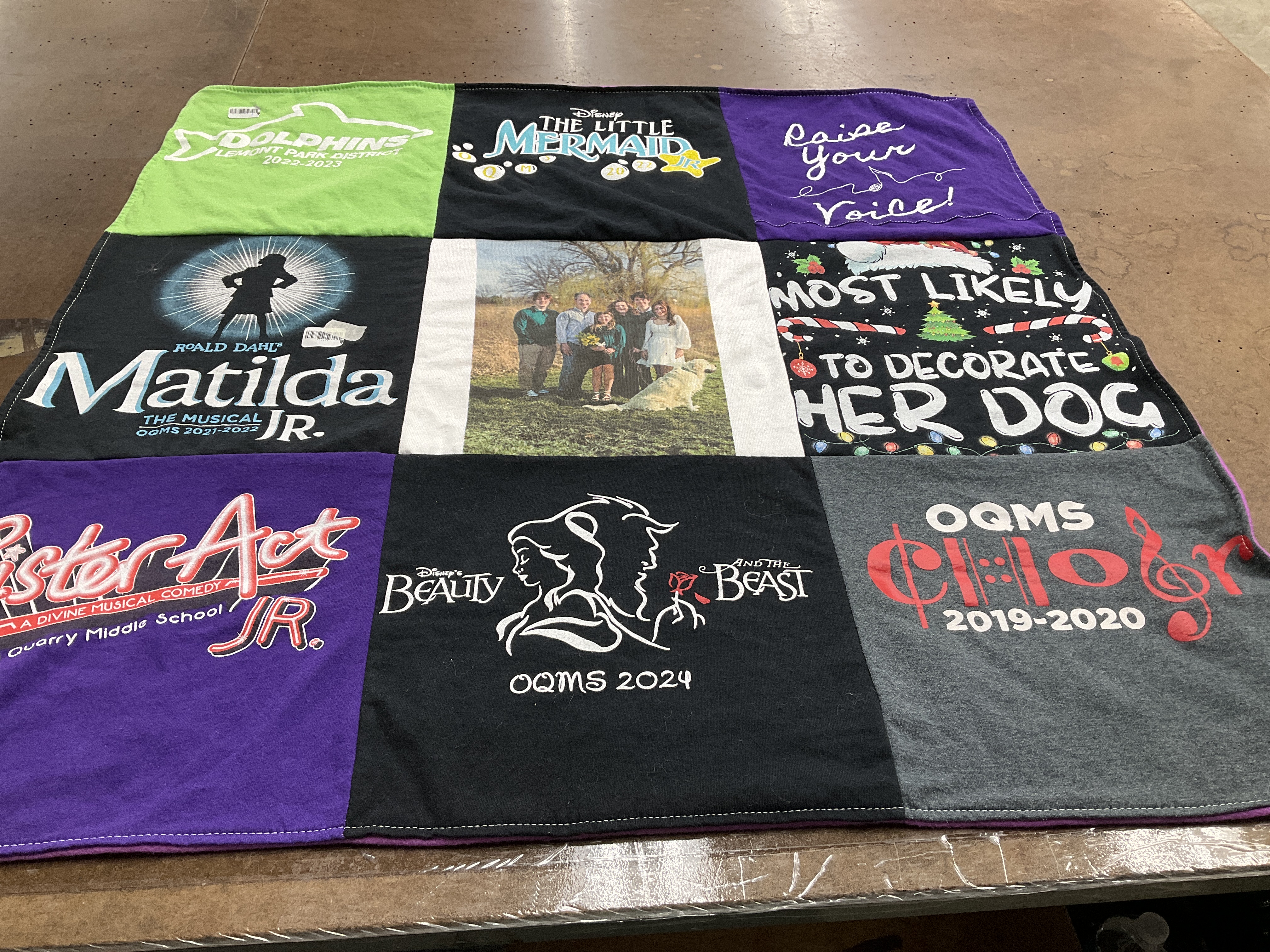 T-shirt quilt with theater, musicals themes by Karen from NC