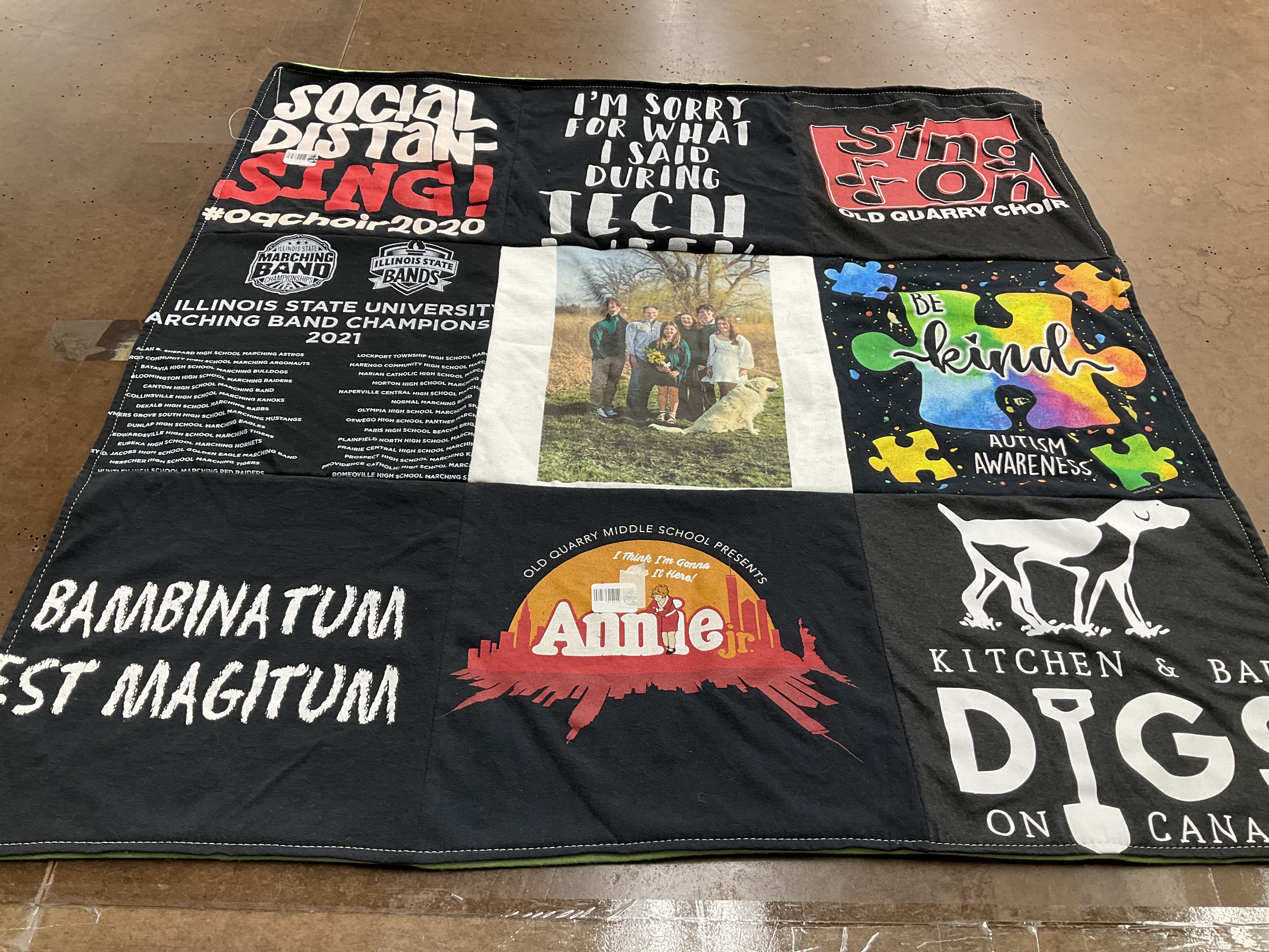 T-shirt quilt from illinois state university, old quarry middle school by Karen from NC